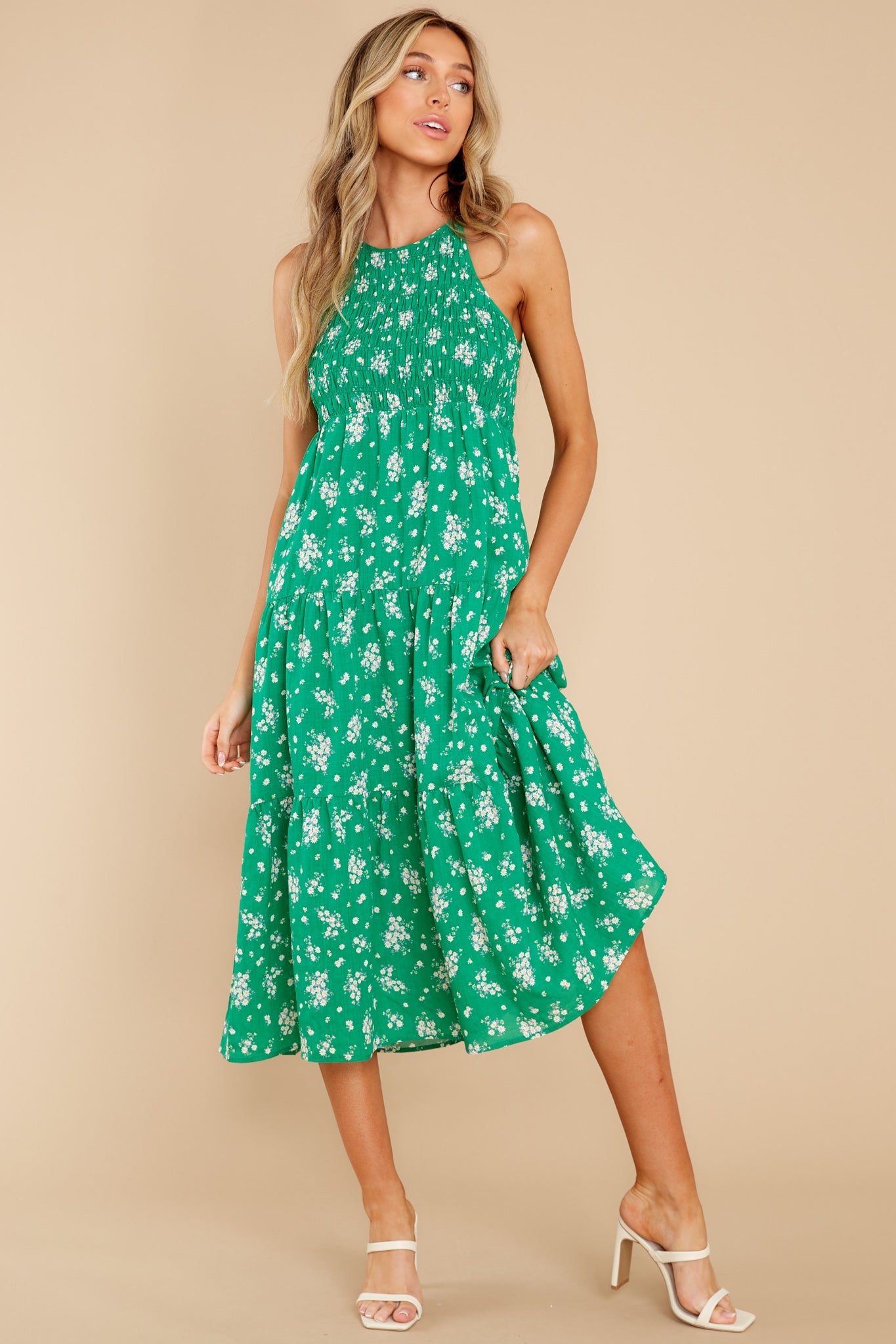 Plant A Smile Emerald Floral Print Midi Dress