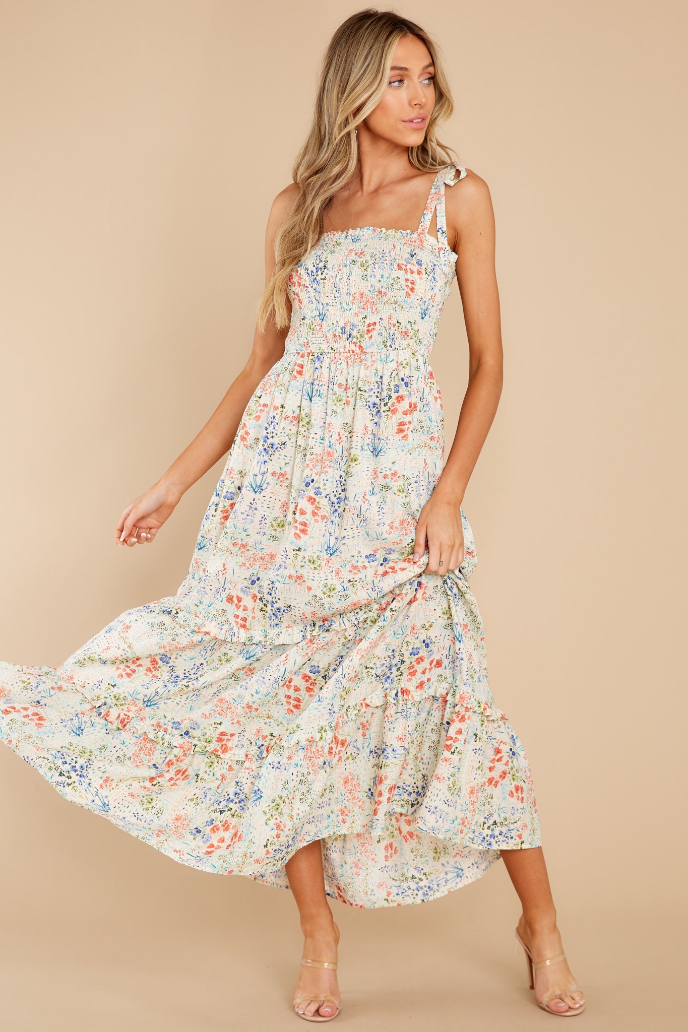 Meant To Be Mine Ivory Floral Print Maxi Dress