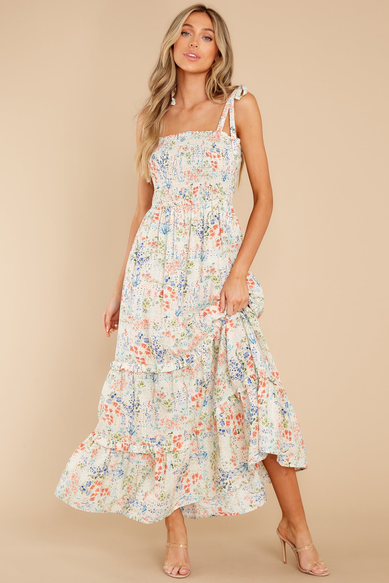 Meant To Be Mine Ivory Floral Print Maxi Dress