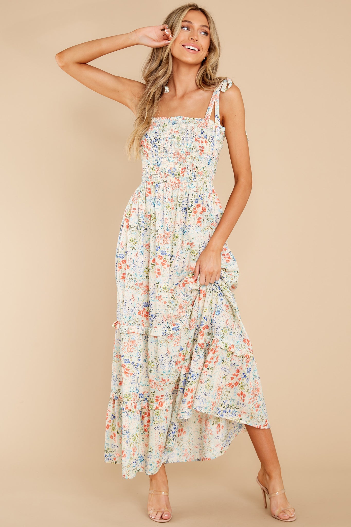 Meant To Be Mine Ivory Floral Print Maxi Dress