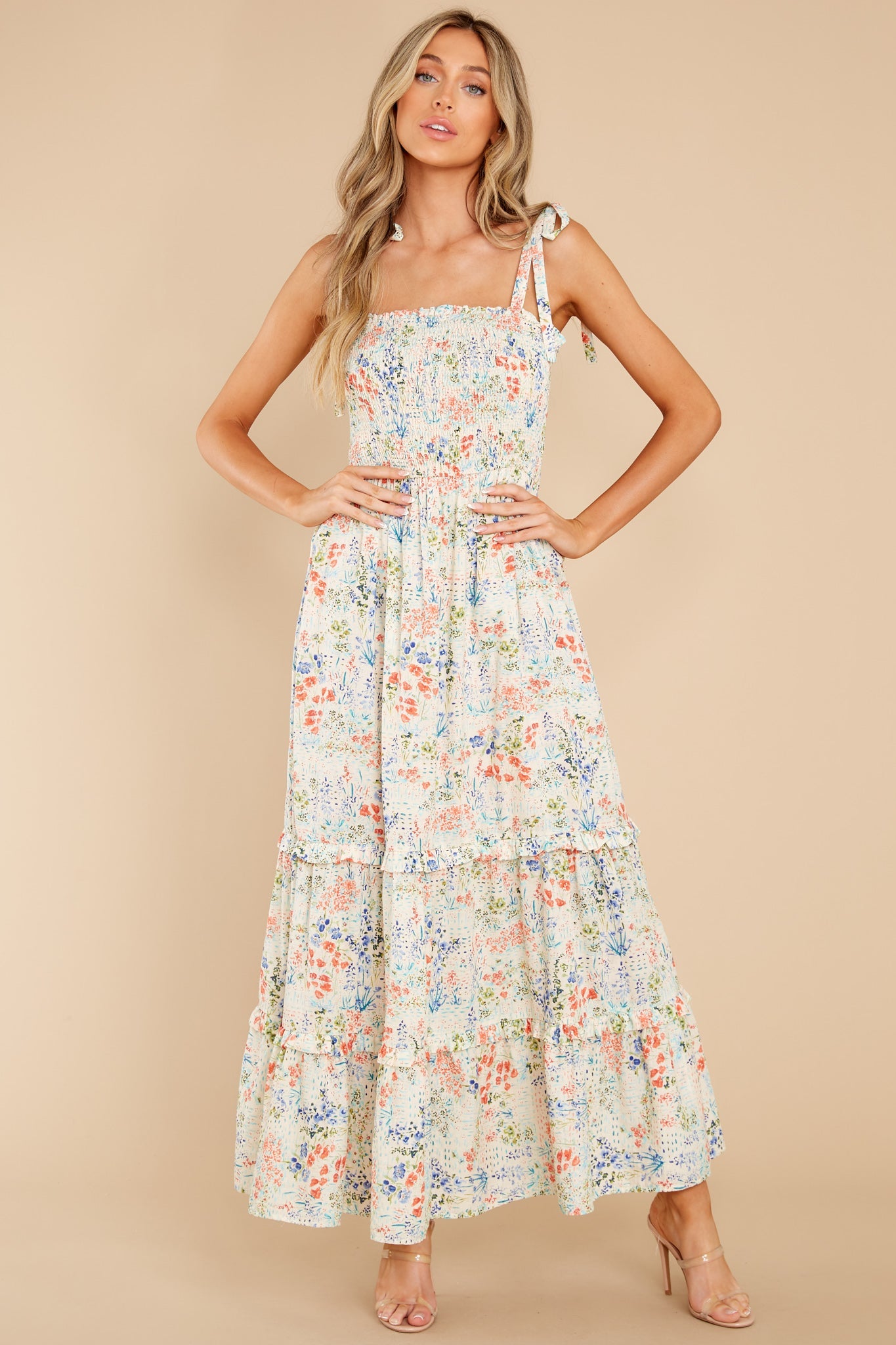 Meant To Be Mine Ivory Floral Print Maxi Dress