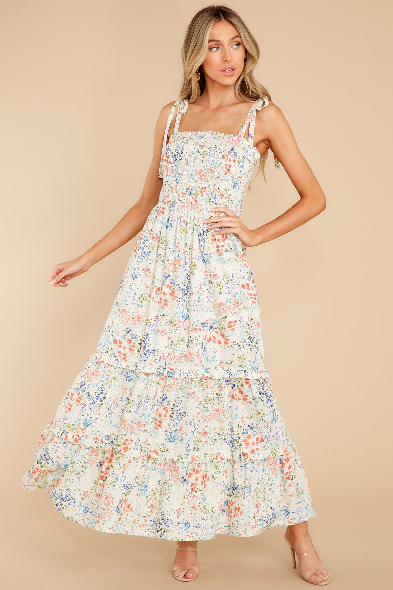 Meant To Be Mine Ivory Floral Print Maxi Dress