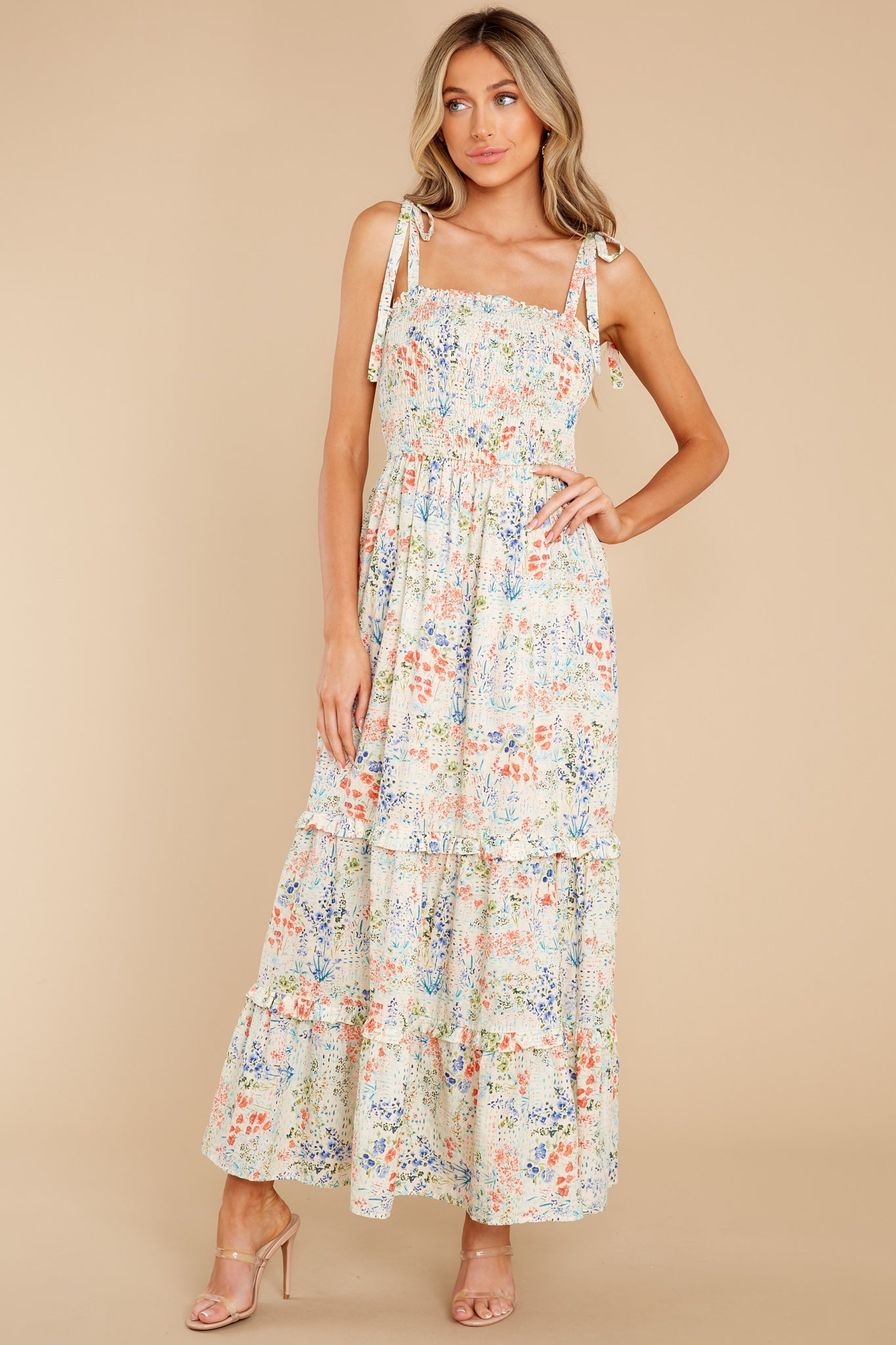 Meant To Be Mine Ivory Floral Print Maxi Dress