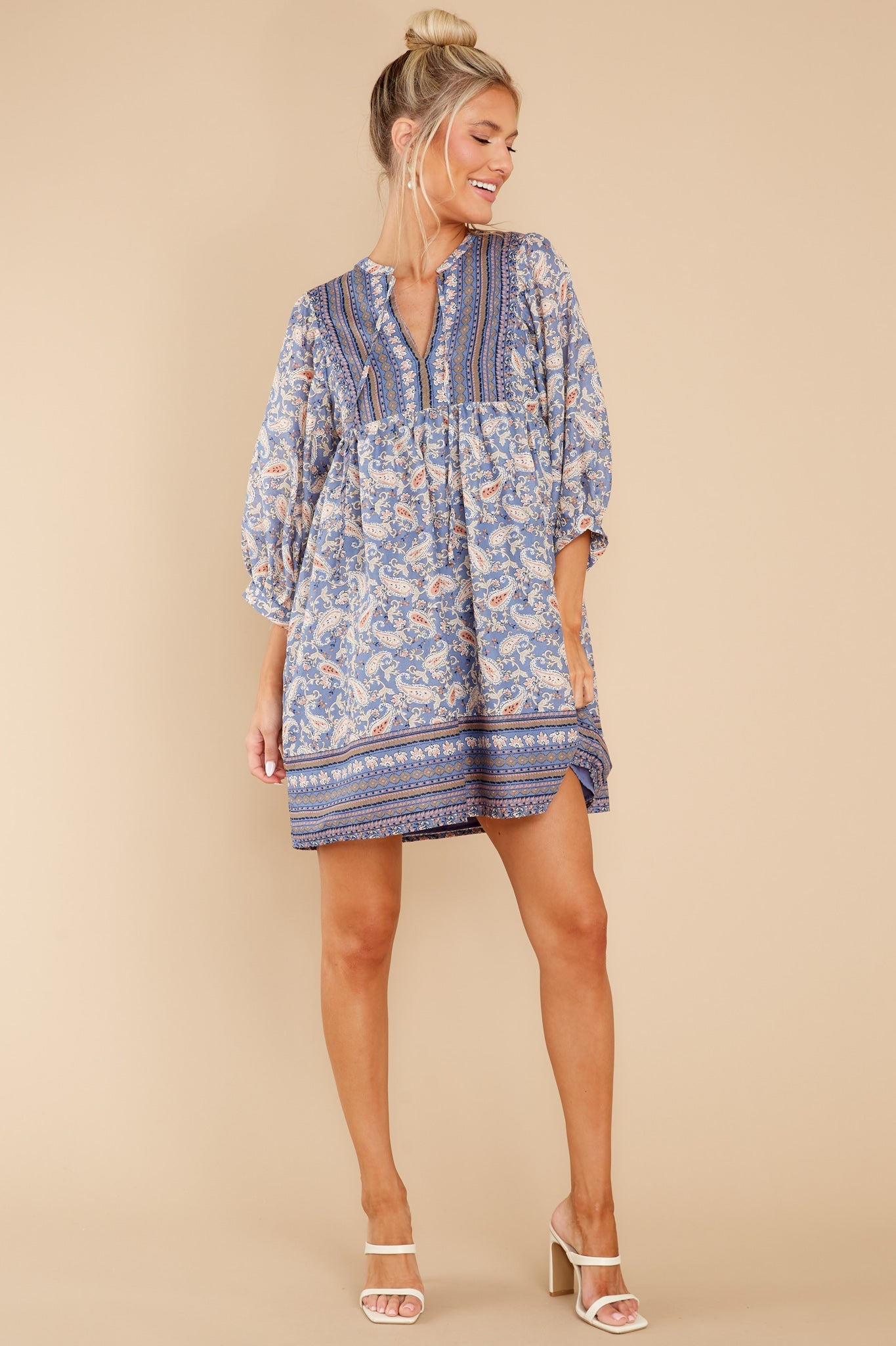 Summer In The Hamptons Ash Blue Print Dress