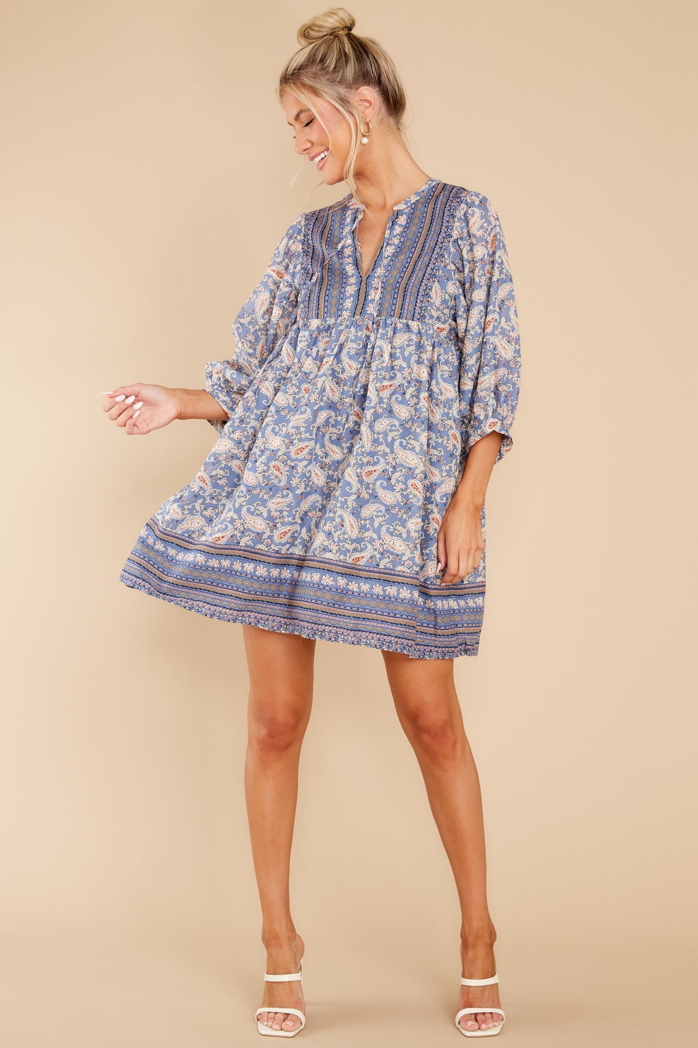 Summer In The Hamptons Ash Blue Print Dress