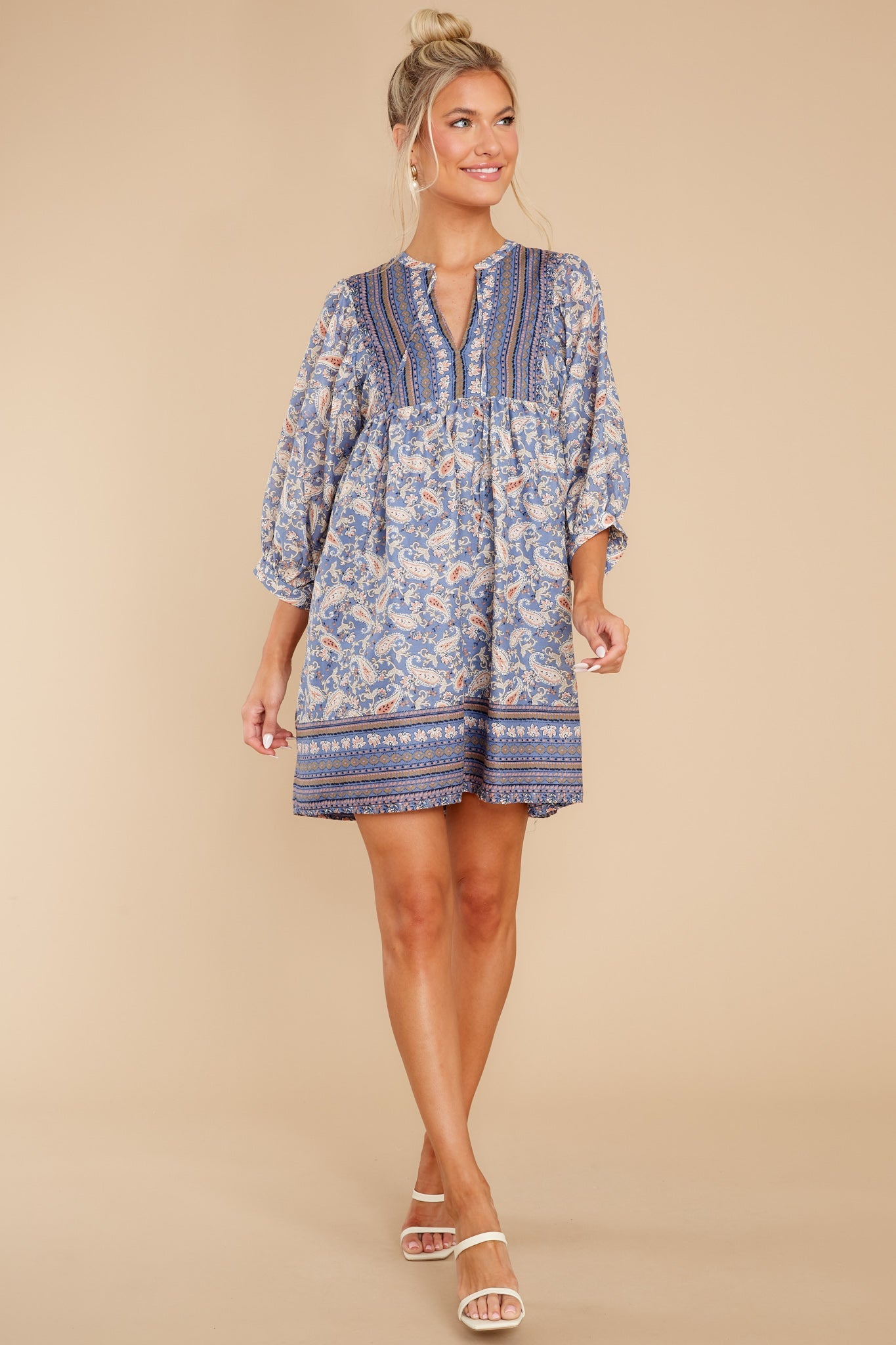 Summer In The Hamptons Ash Blue Print Dress