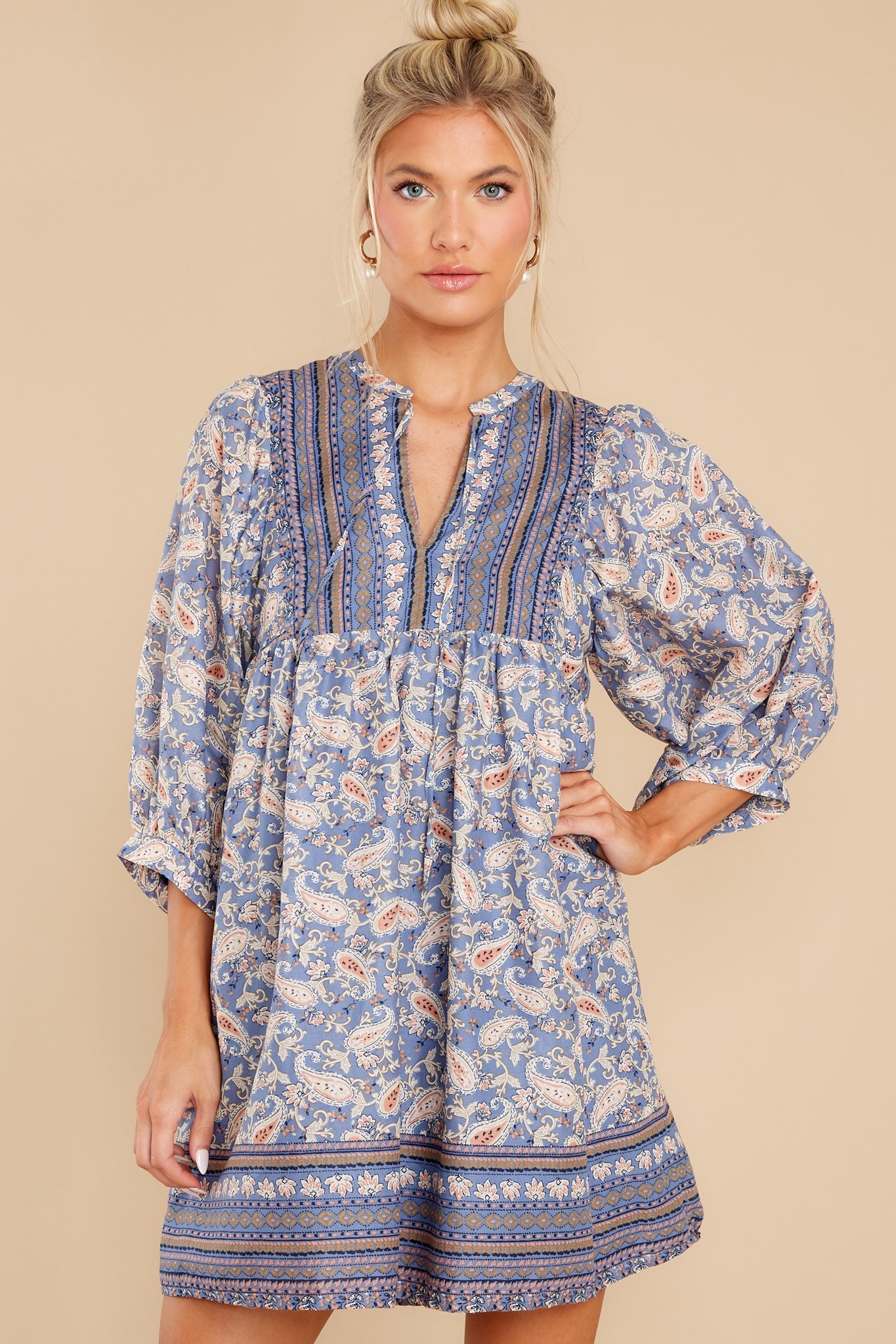 Summer In The Hamptons Ash Blue Print Dress