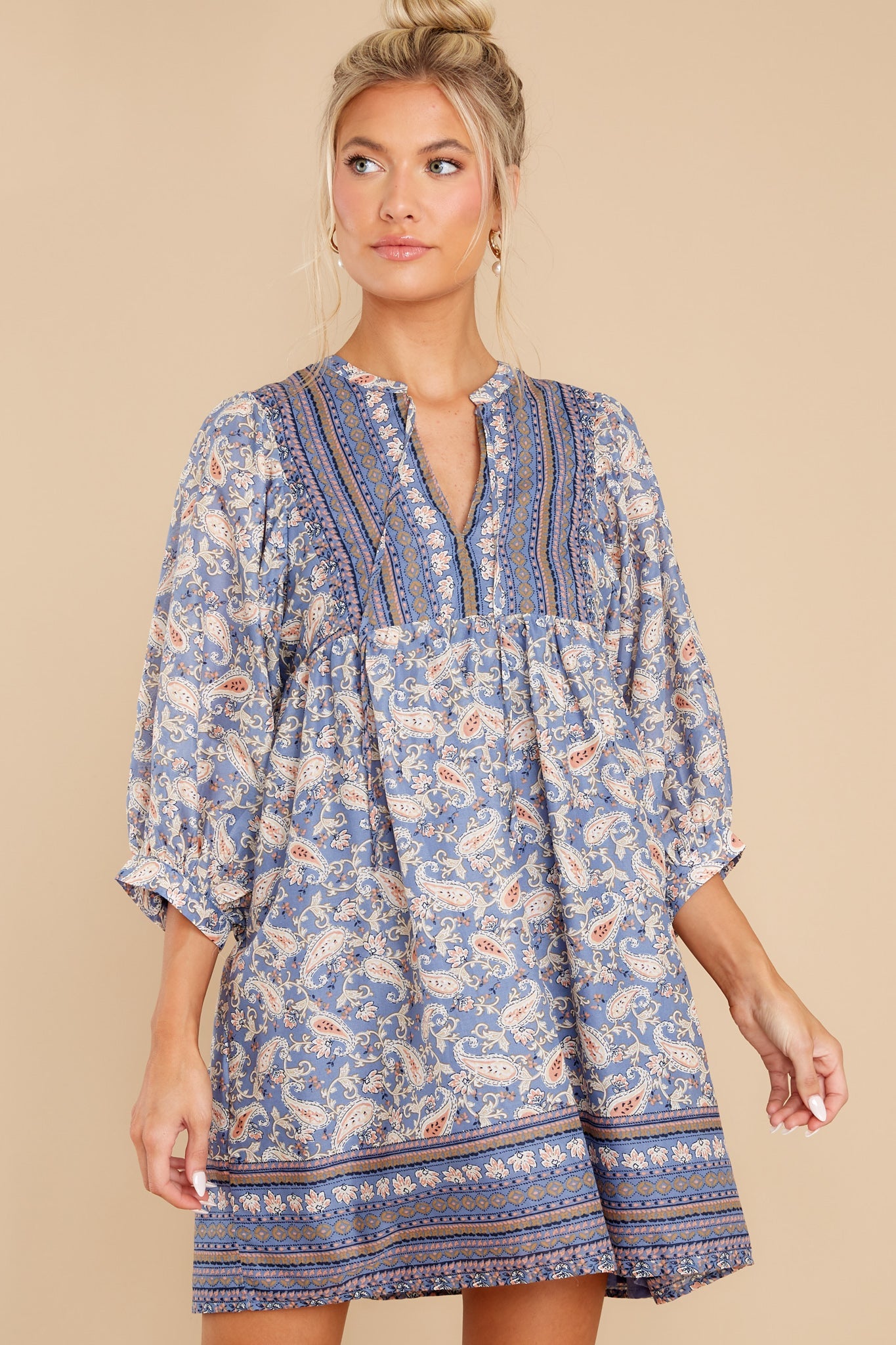 Summer In The Hamptons Ash Blue Print Dress