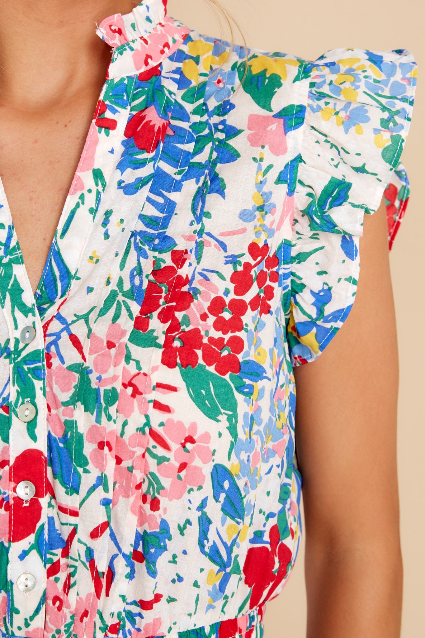 On A Pedestal White Multi Floral Print Dress