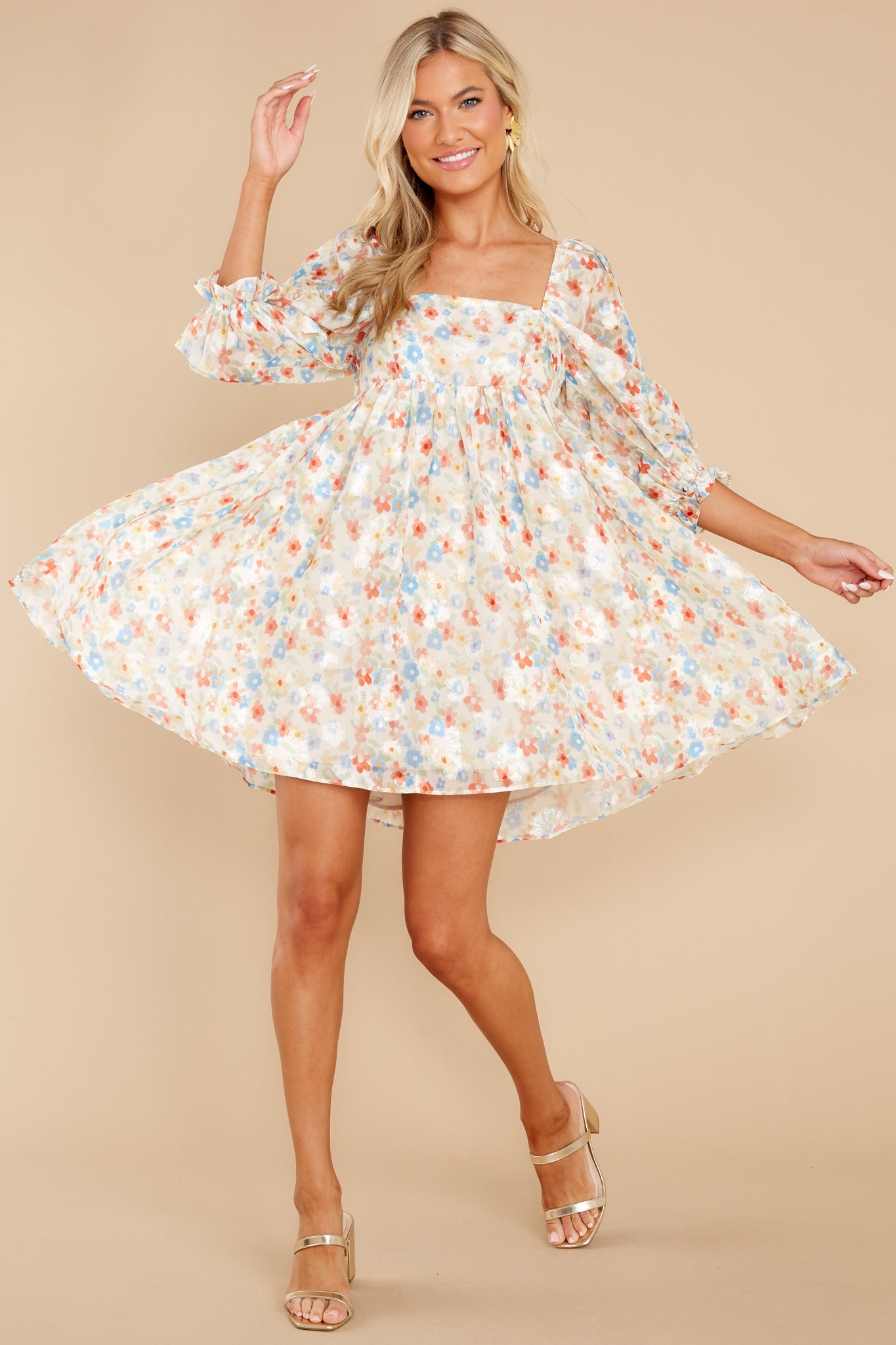 Instant Gratification Ivory Floral Print Dress
