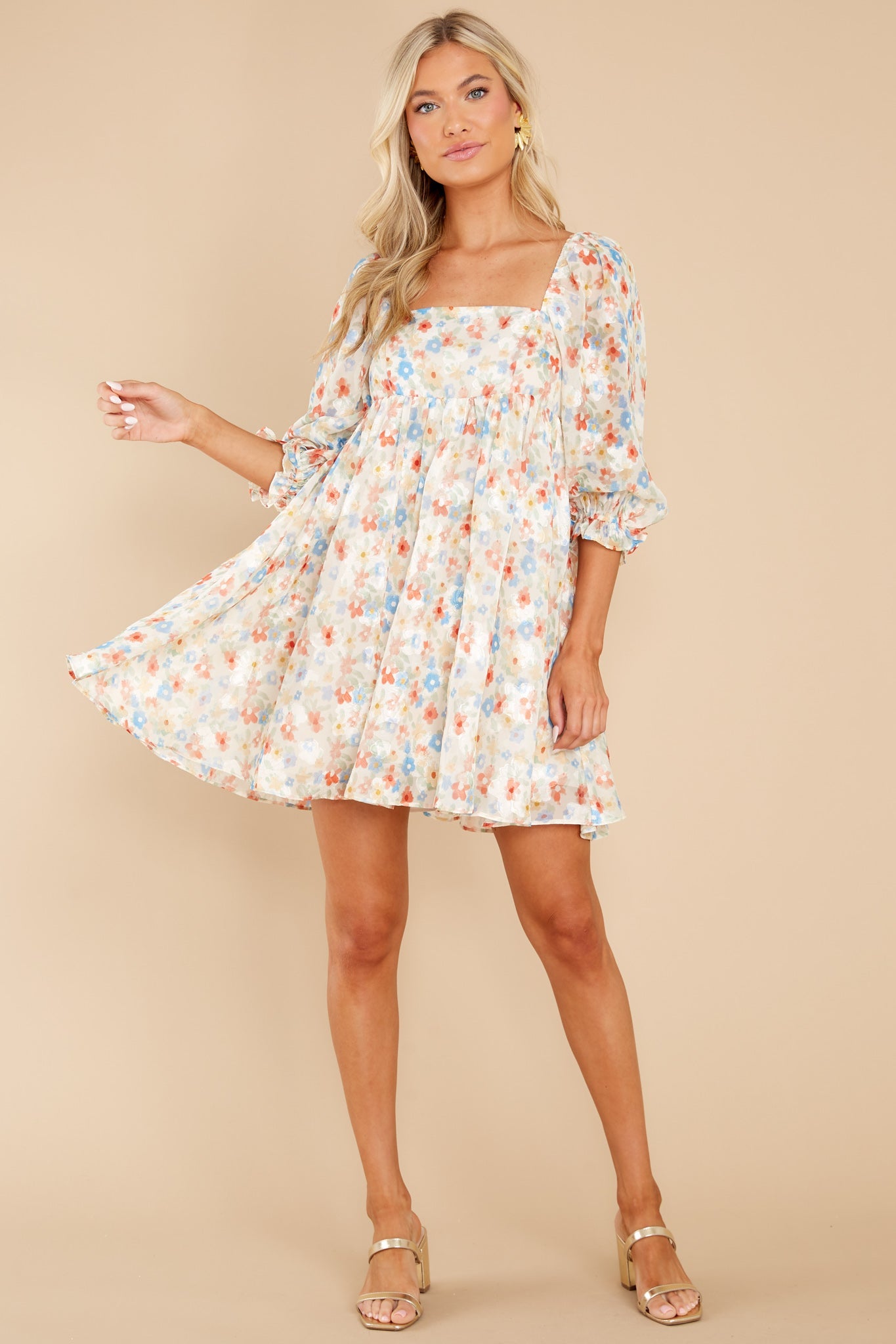 Instant Gratification Ivory Floral Print Dress