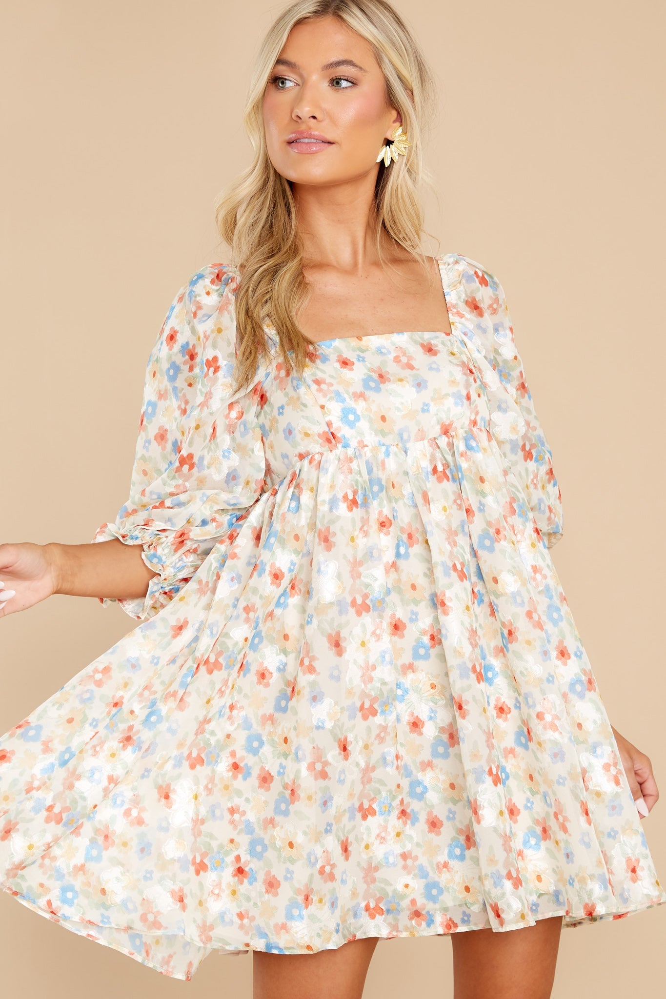 Instant Gratification Ivory Floral Print Dress