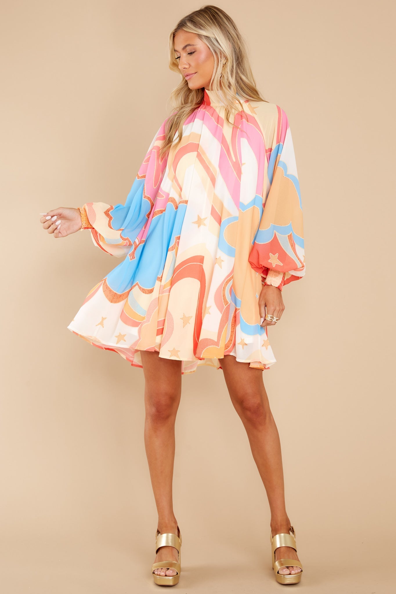 Purely Reminiscing Apricot Multi Print Dress