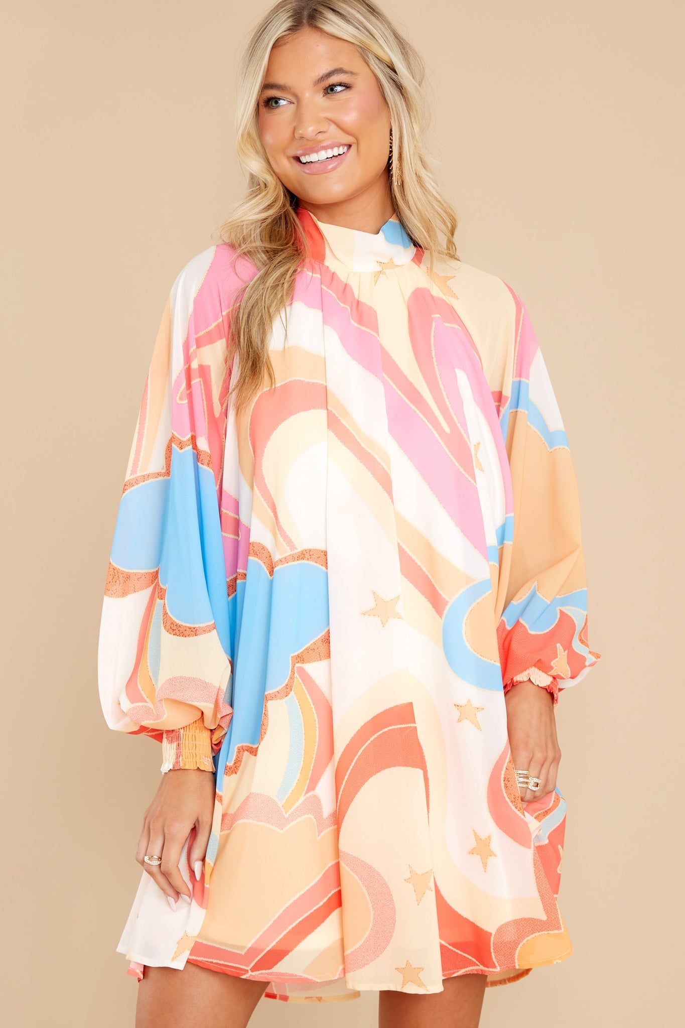 Purely Reminiscing Apricot Multi Print Dress