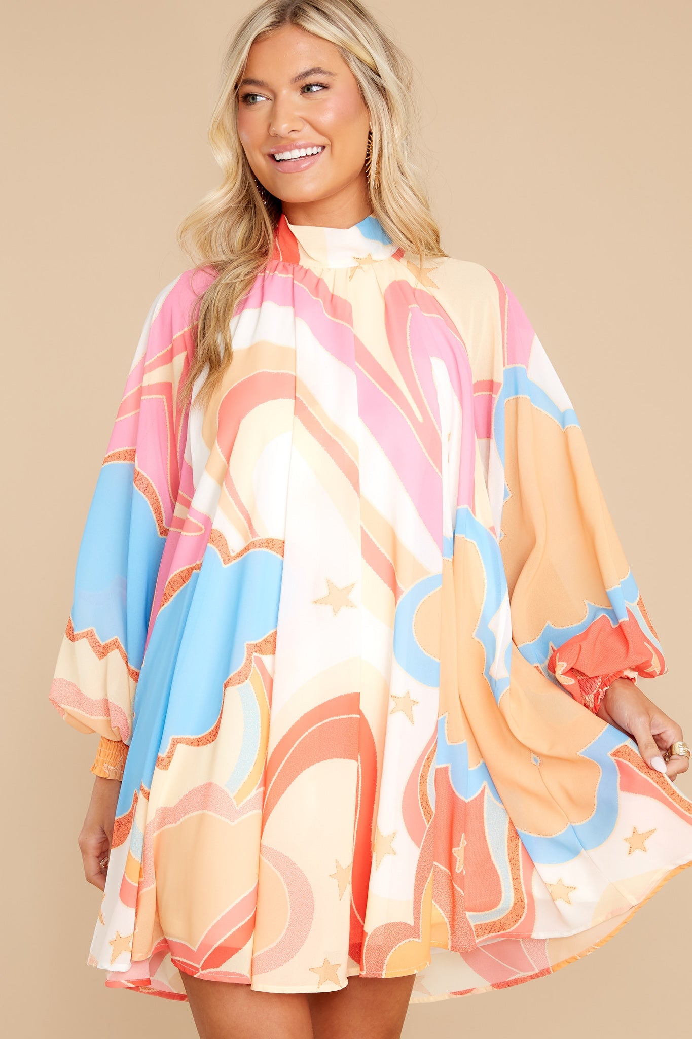 Purely Reminiscing Apricot Multi Print Dress