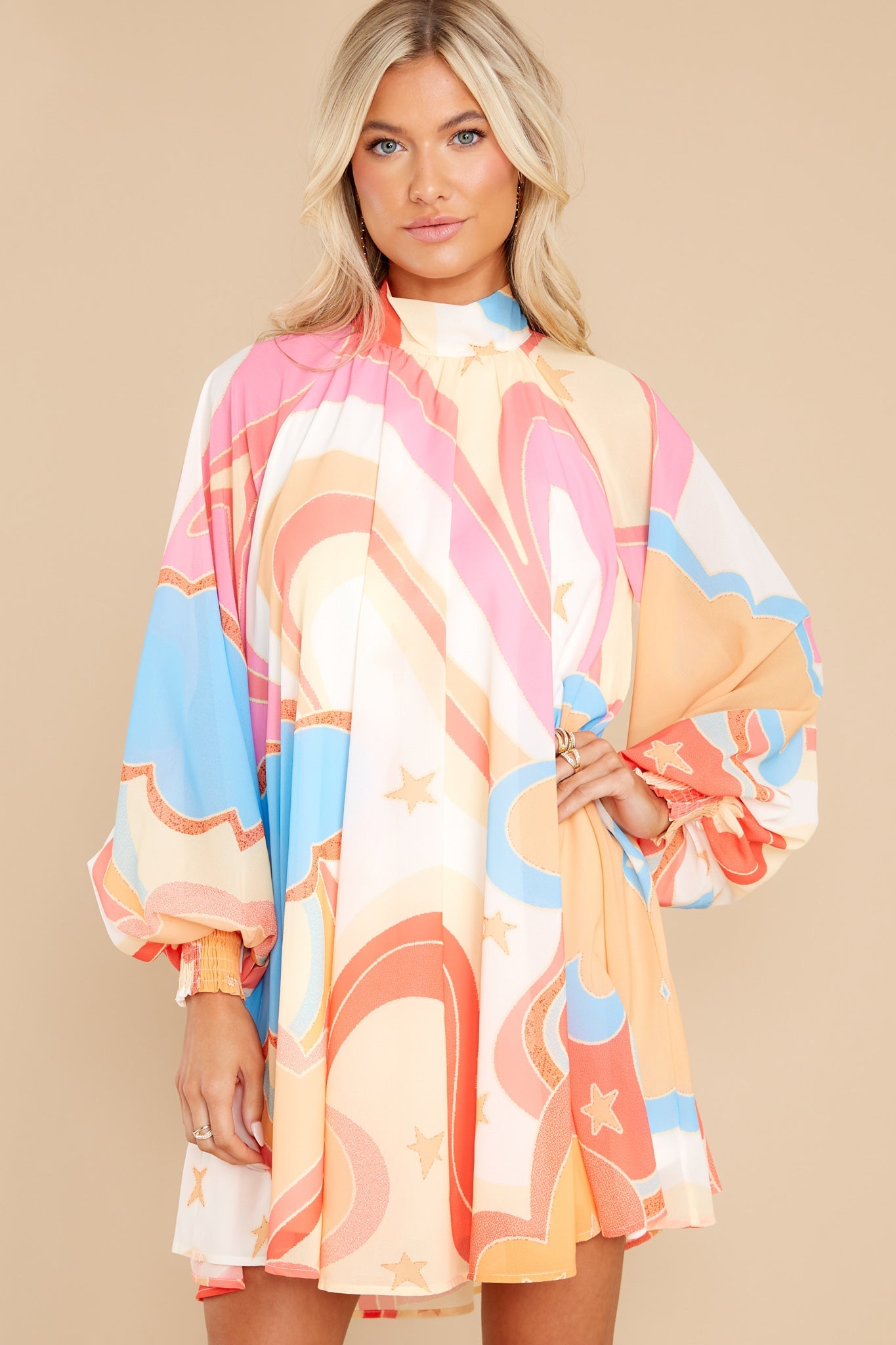 Purely Reminiscing Apricot Multi Print Dress