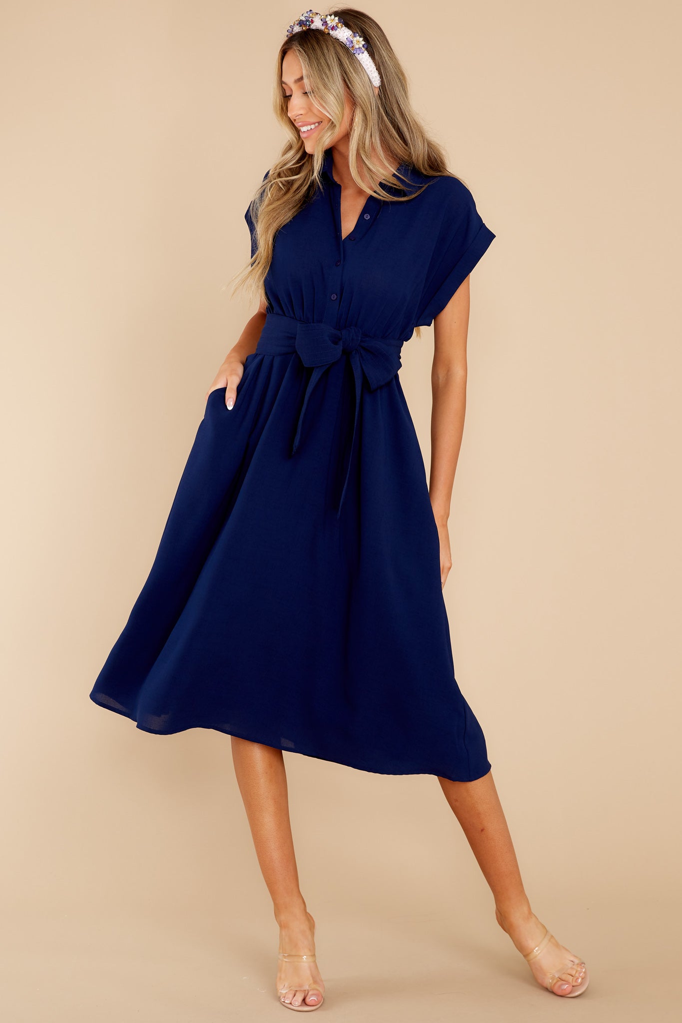 When You Arrive Navy Midi Dress