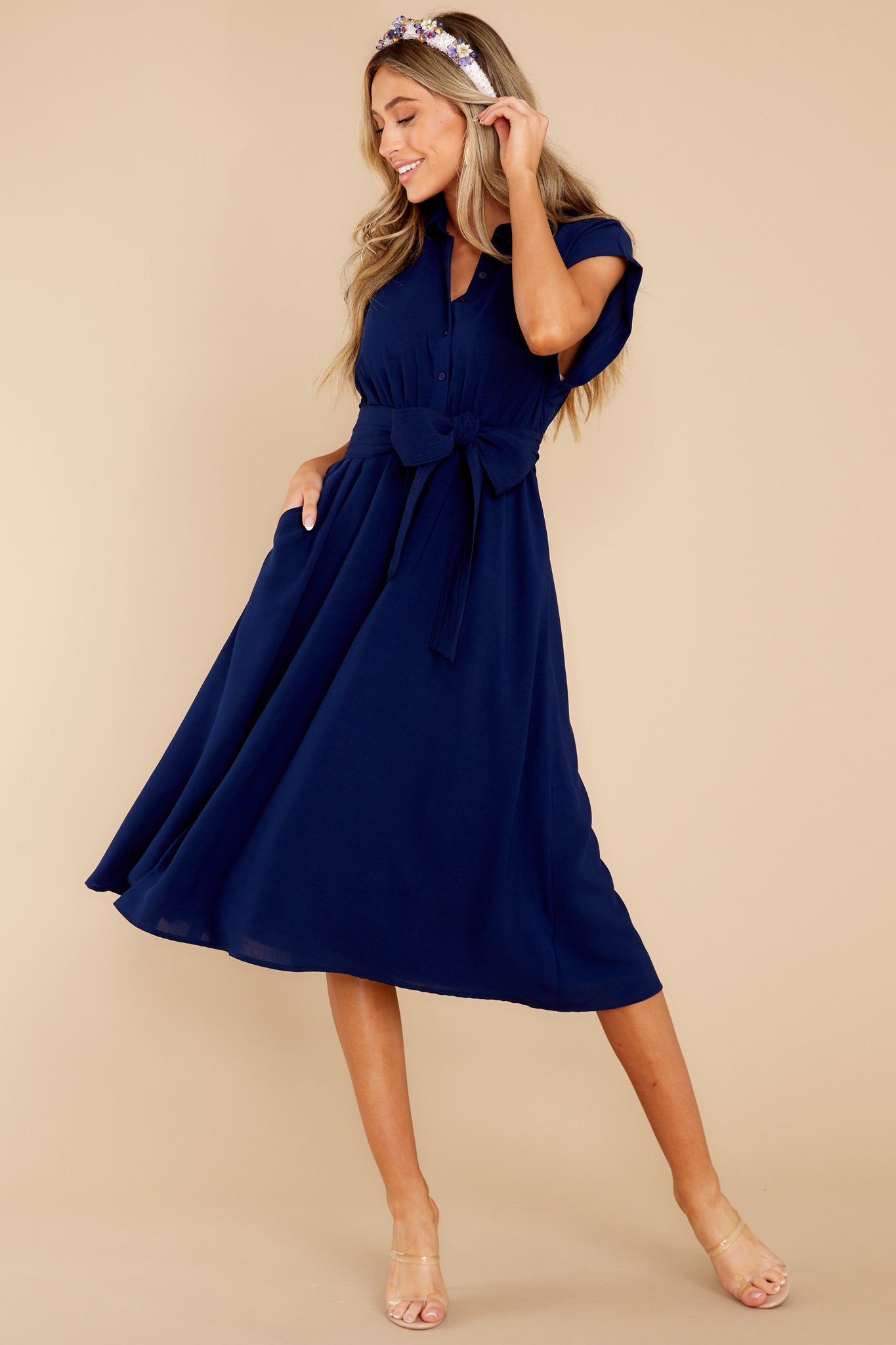 When You Arrive Navy Midi Dress