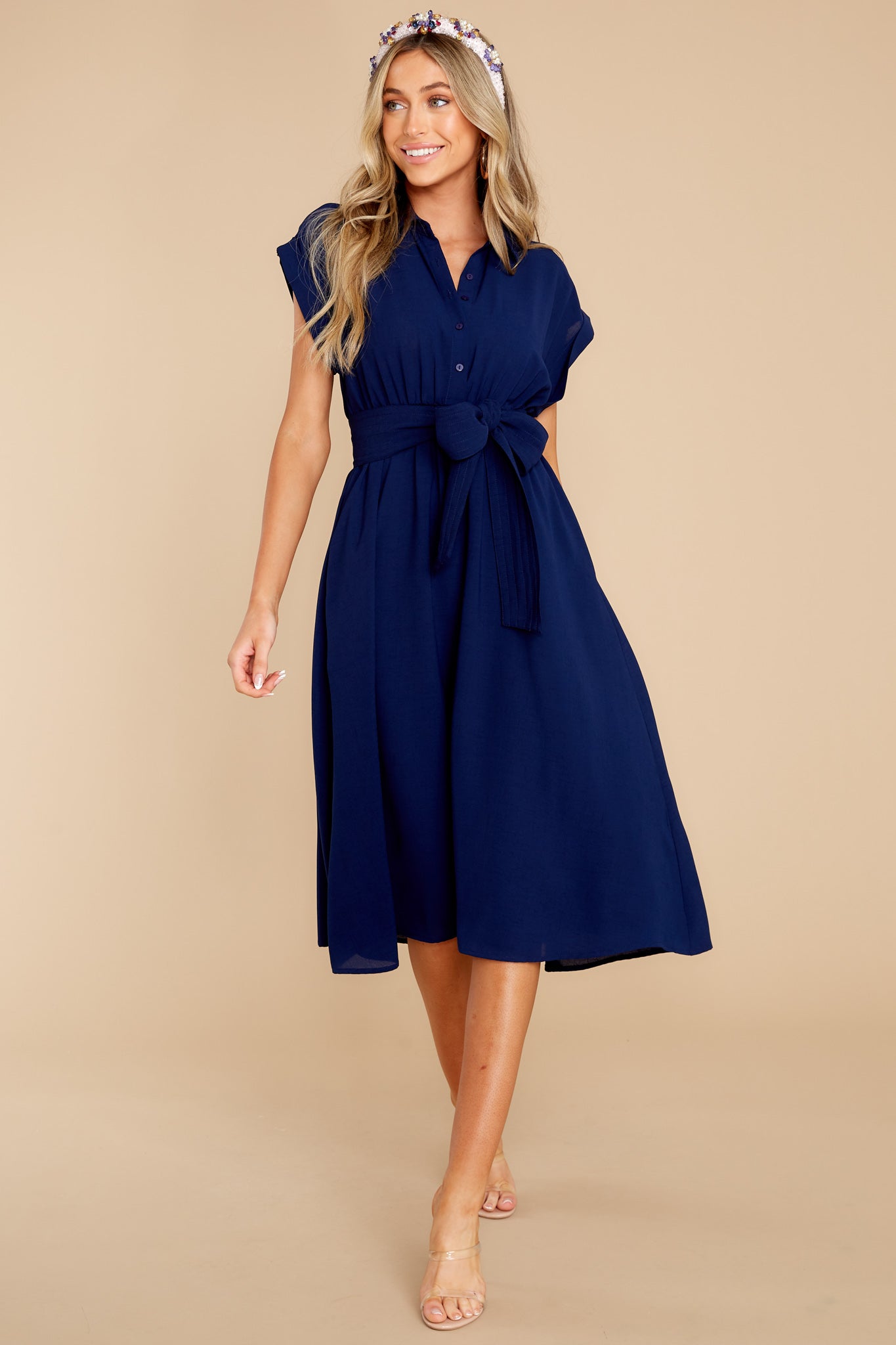 When You Arrive Navy Midi Dress