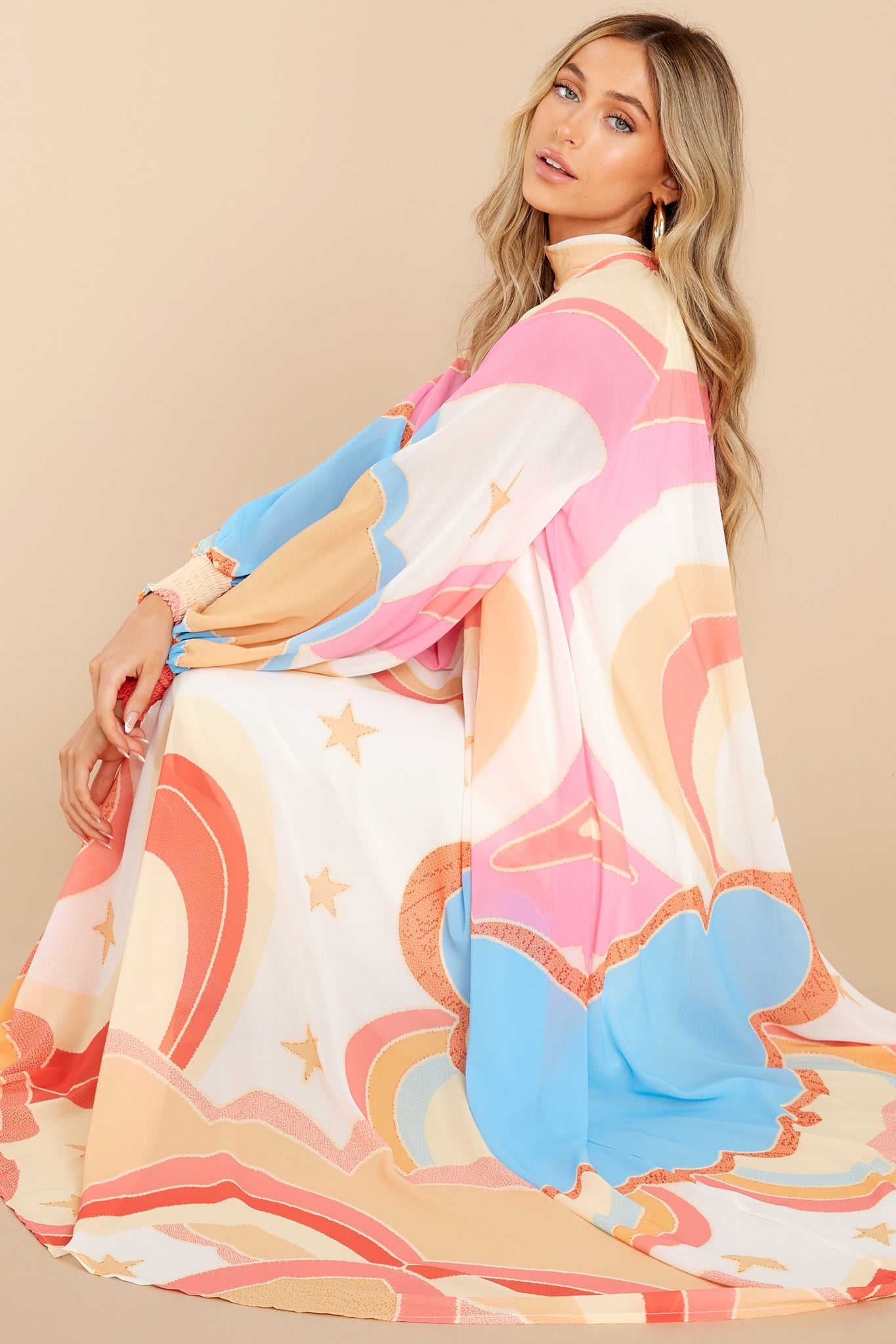 Can You Imagine Apricot Multi Print Maxi Dress