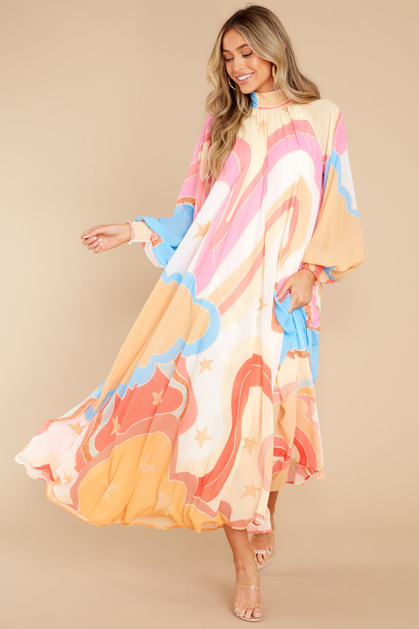 Can You Imagine Apricot Multi Print Maxi Dress