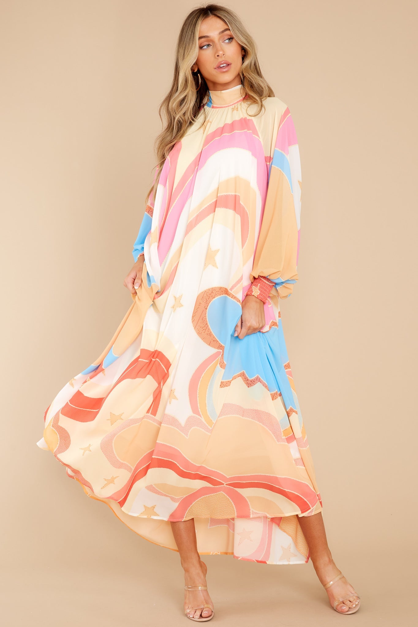 Can You Imagine Apricot Multi Print Maxi Dress