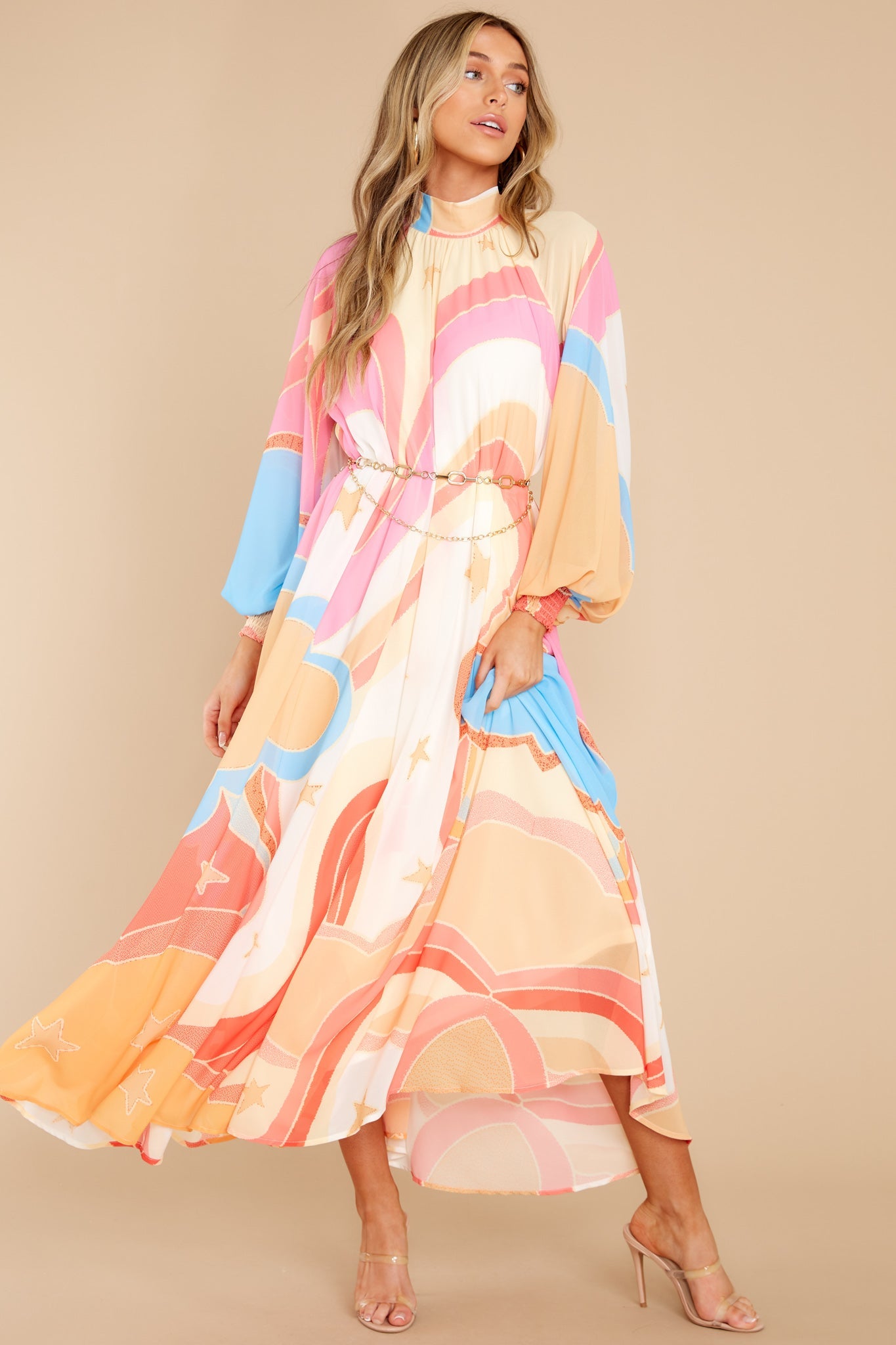 Can You Imagine Apricot Multi Print Maxi Dress