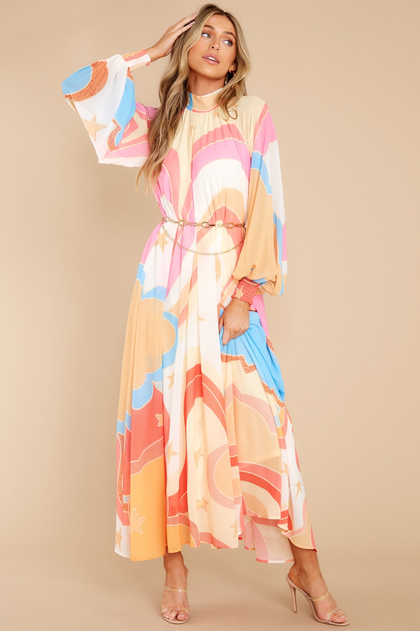 Can You Imagine Apricot Multi Print Maxi Dress
