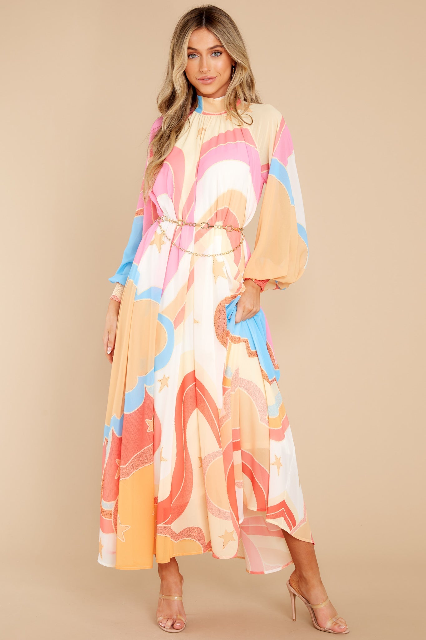Can You Imagine Apricot Multi Print Maxi Dress