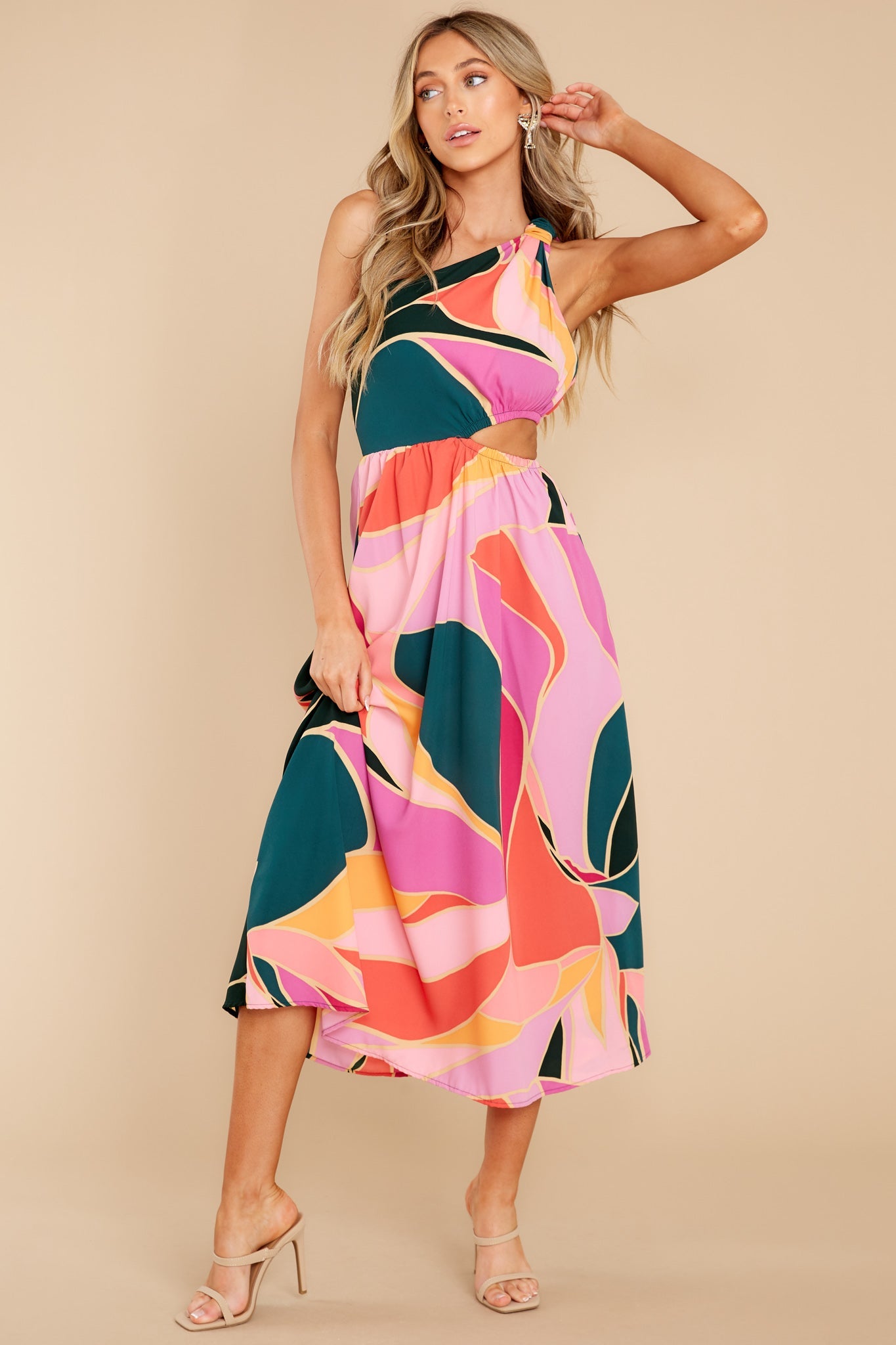 Essential Piece Pink Multi Print Midi Dress