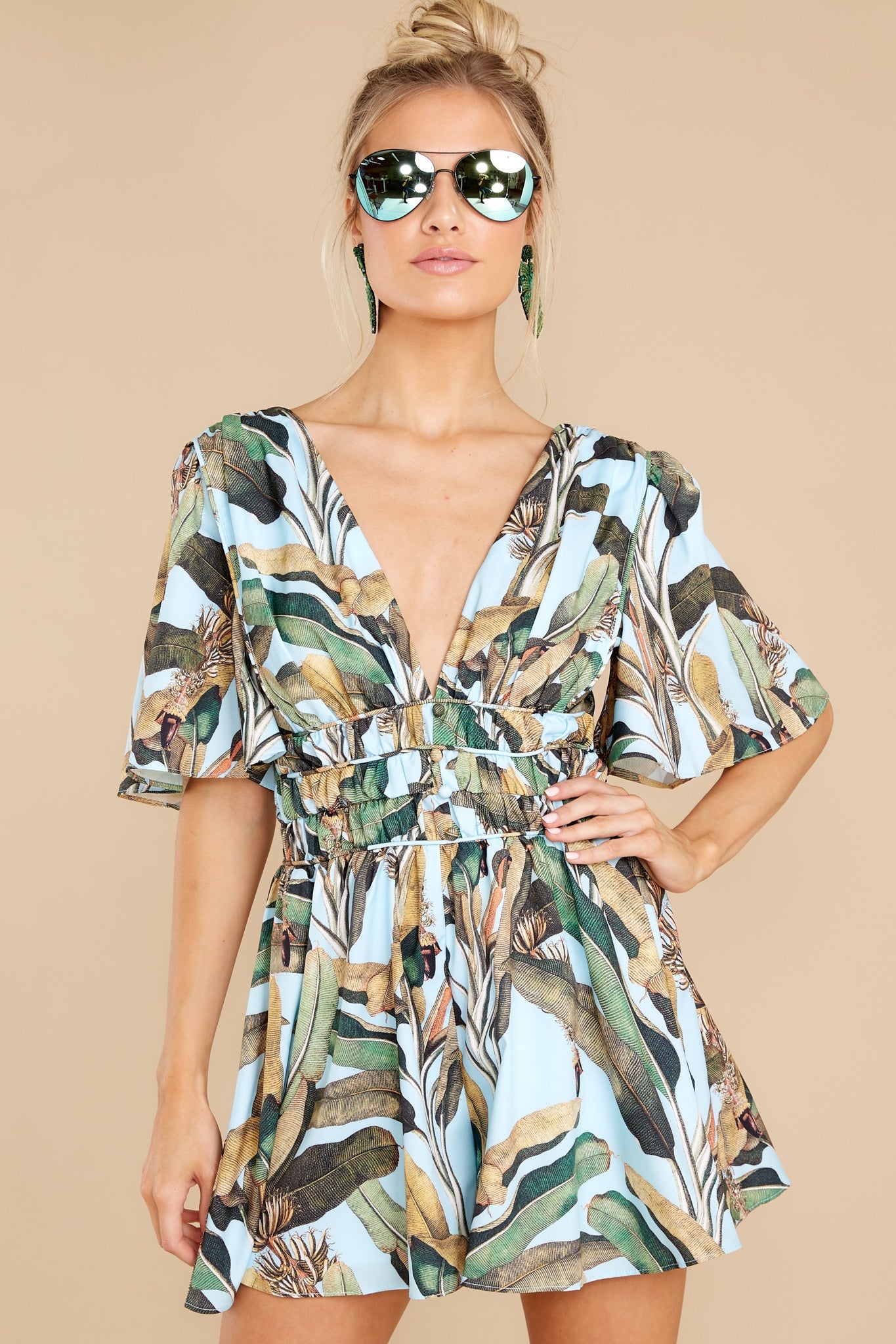 Sunny Destinations Blue Leaf Print Romper