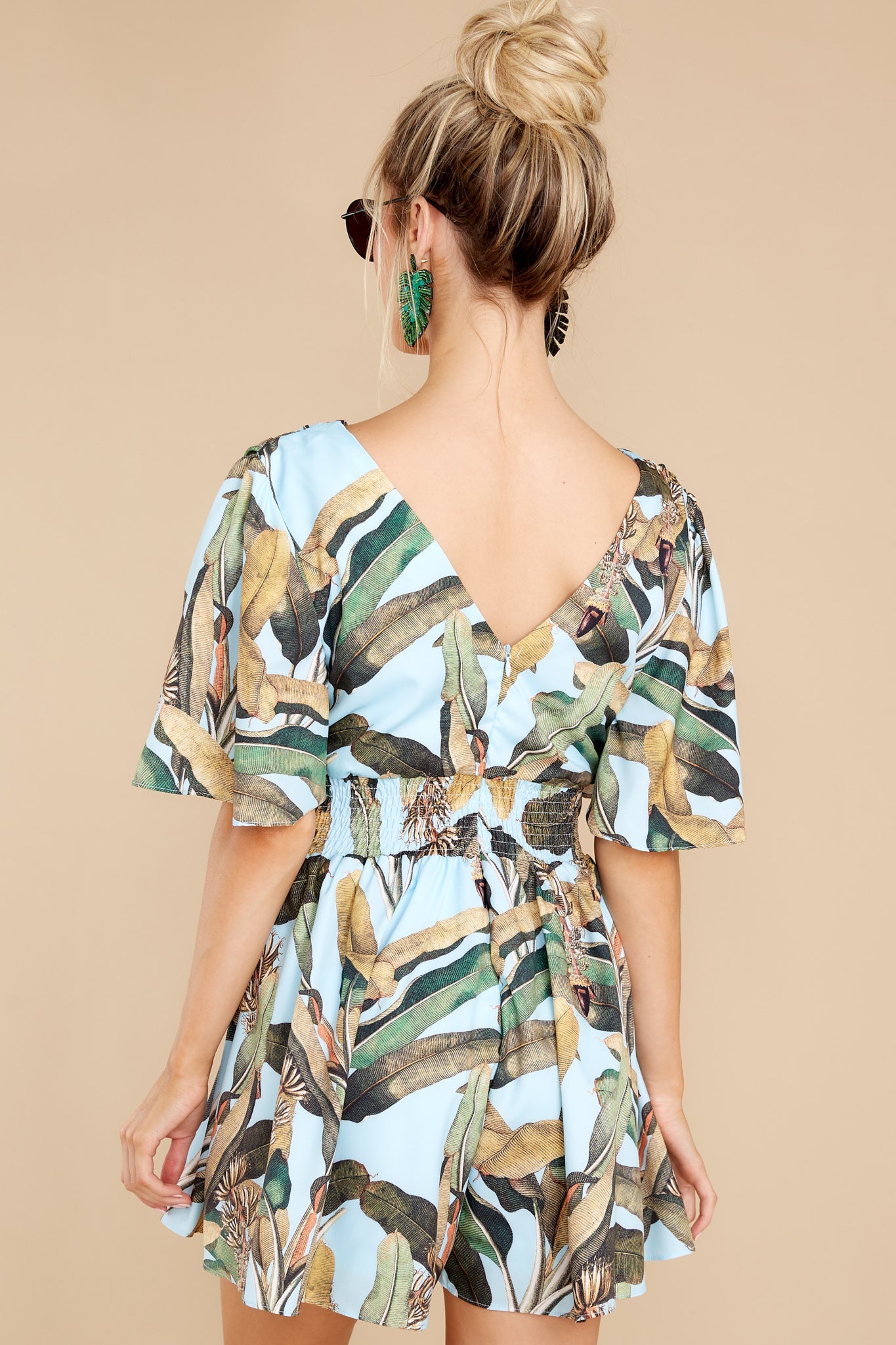 Sunny Destinations Blue Leaf Print Romper