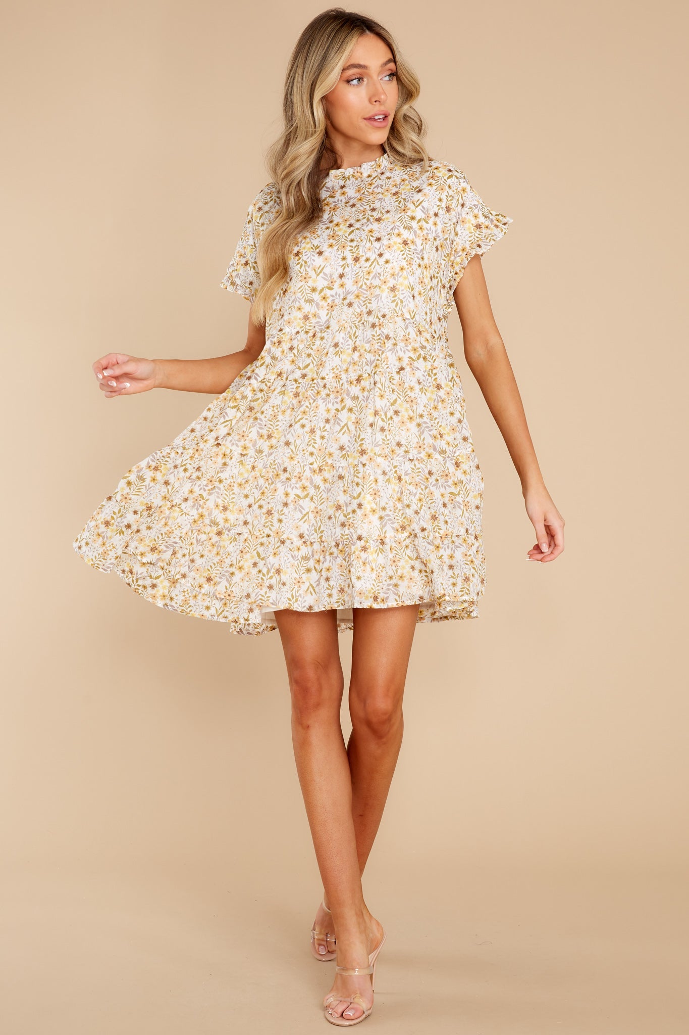 Sweet At Heart Ivory Floral Print Cotton Dress