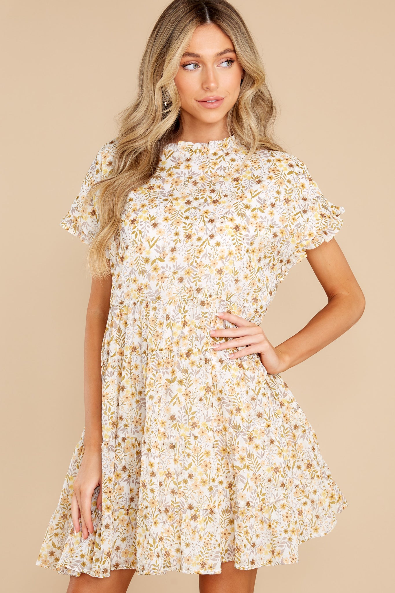 Sweet At Heart Ivory Floral Print Cotton Dress