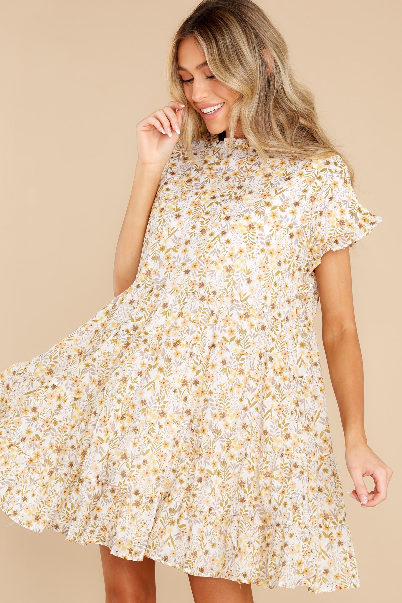 Sweet At Heart Ivory Floral Print Cotton Dress