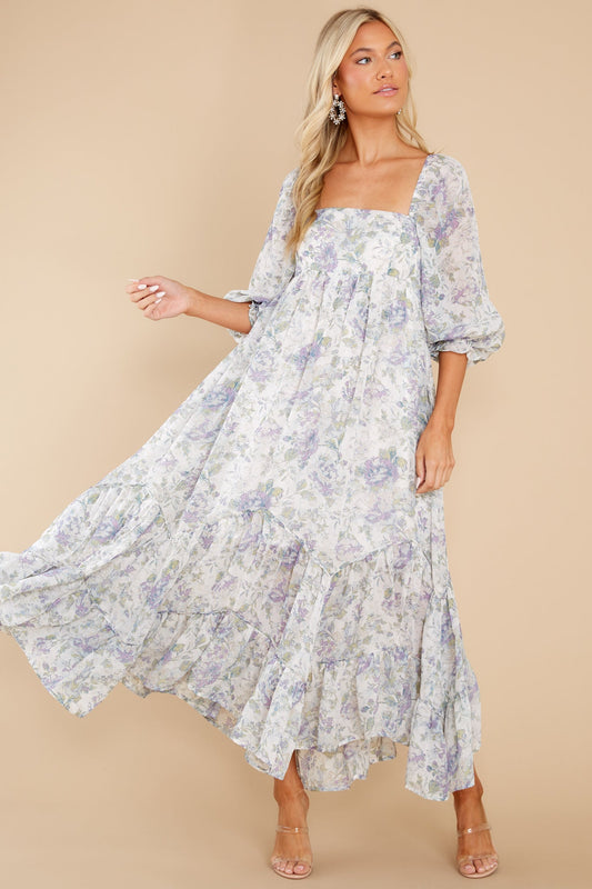 Twirling About Blue Floral Print Maxi Dress