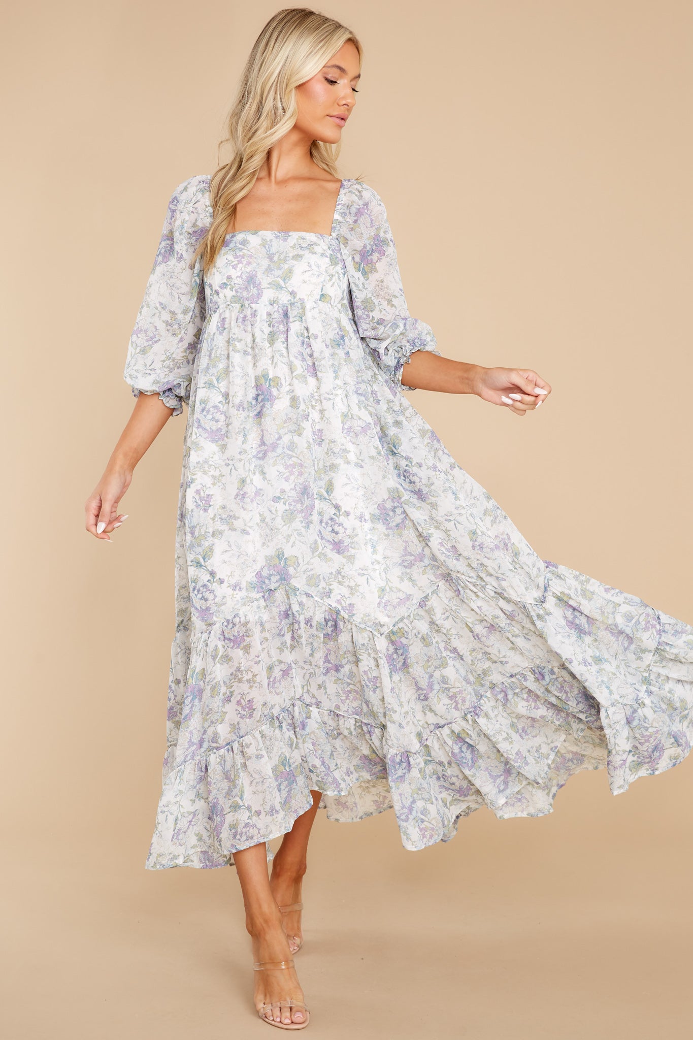 Twirling About Blue Floral Print Maxi Dress