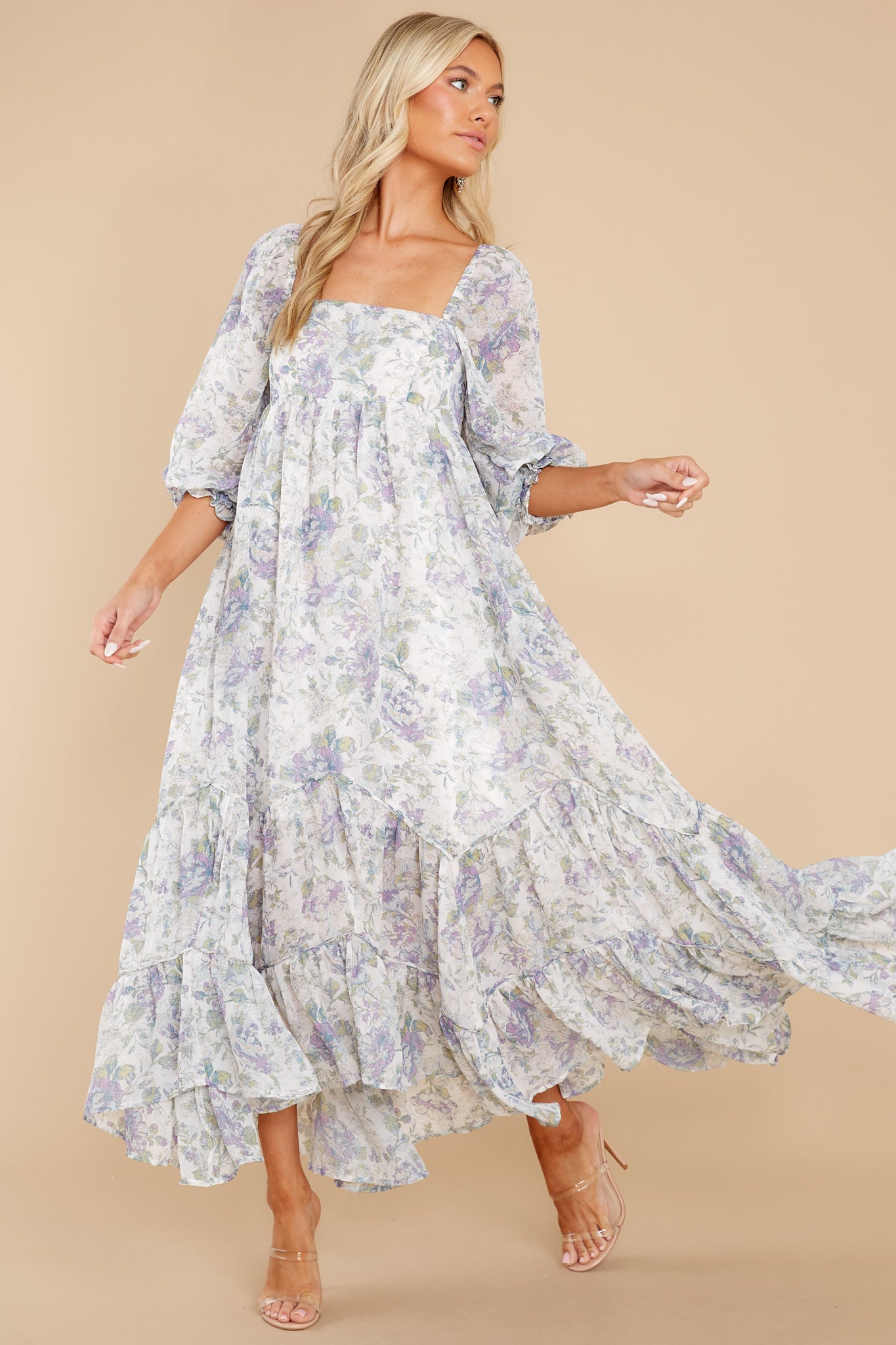 Twirling About Blue Floral Print Maxi Dress