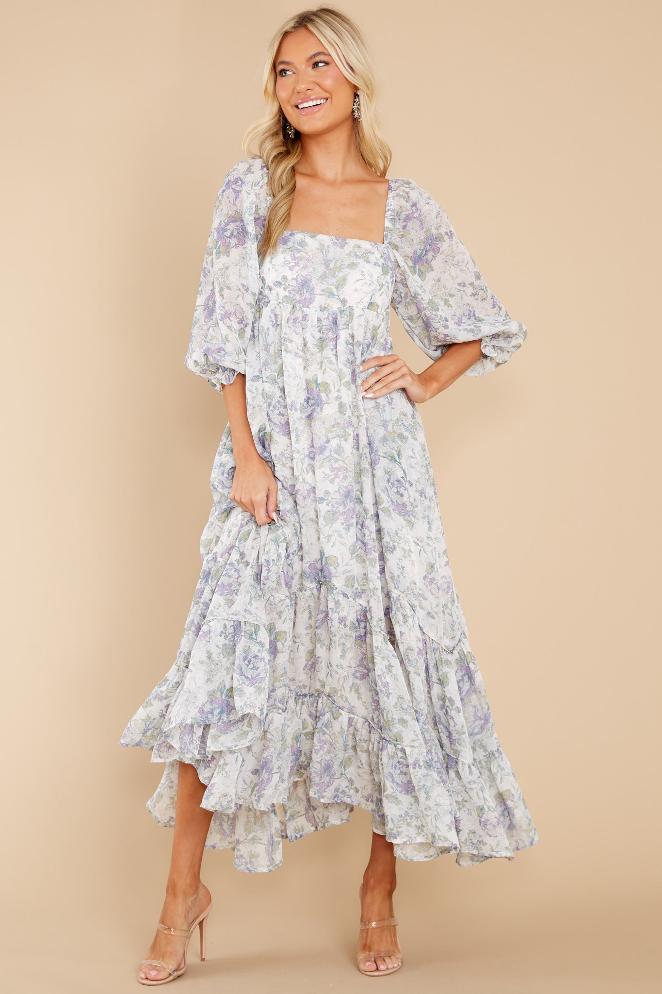 Twirling About Blue Floral Print Maxi Dress