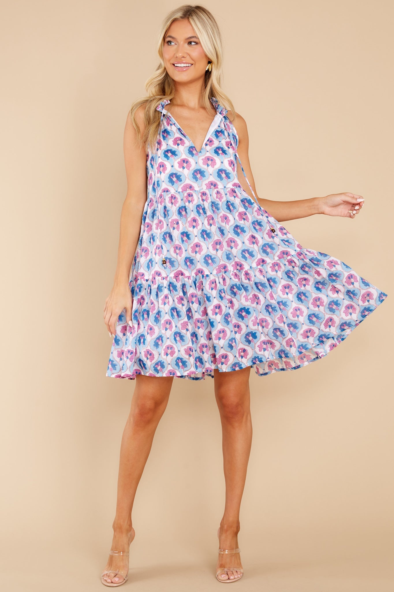 Iris Blue Sleeveless Tiered Short Dress