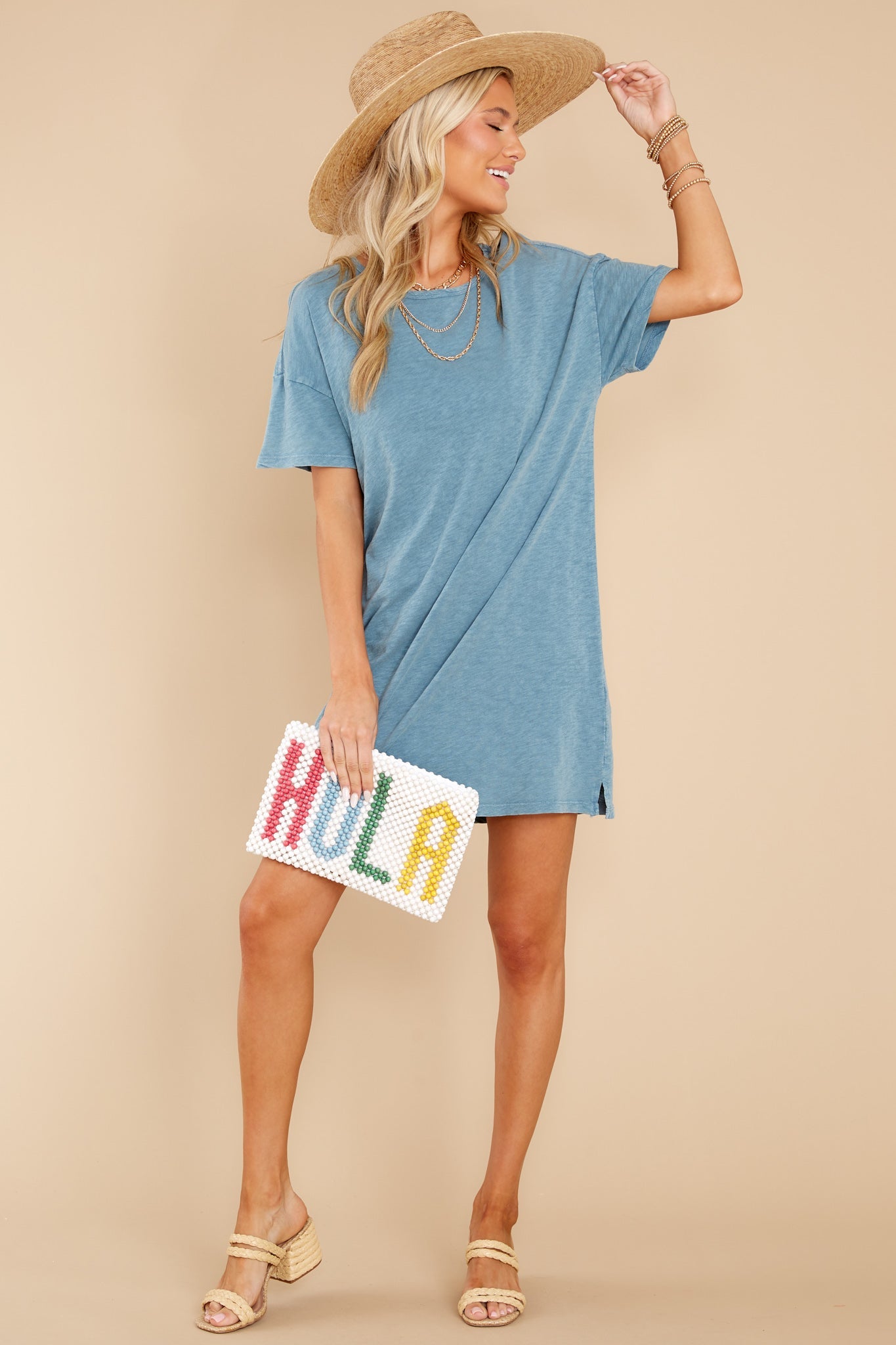 Relaxed Carribean Blue T-Shirt Dress