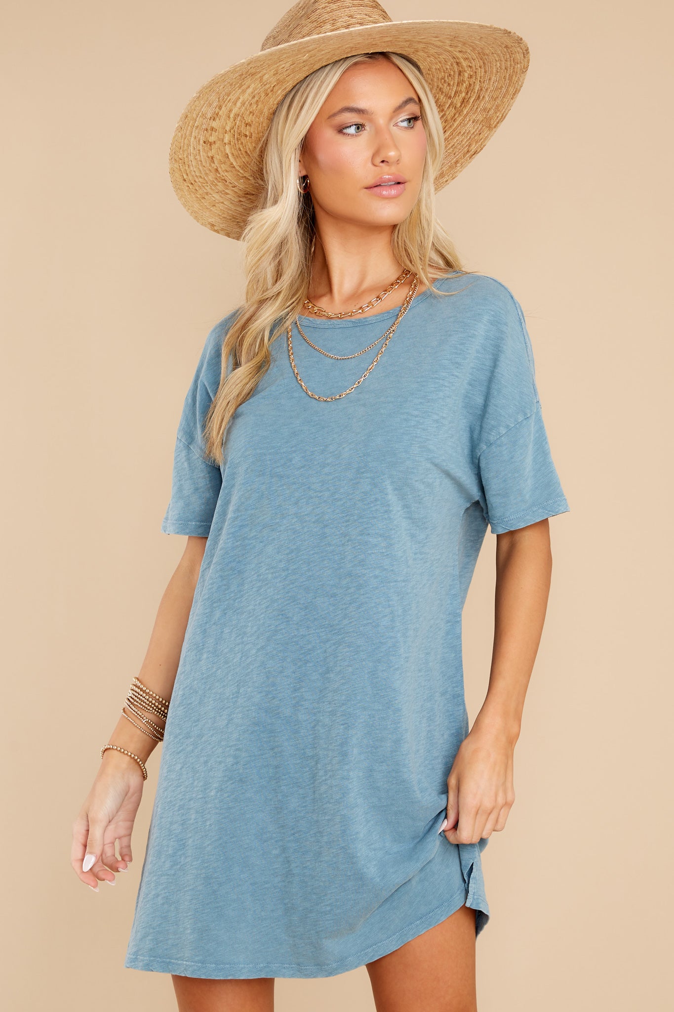 Relaxed Carribean Blue T-Shirt Dress