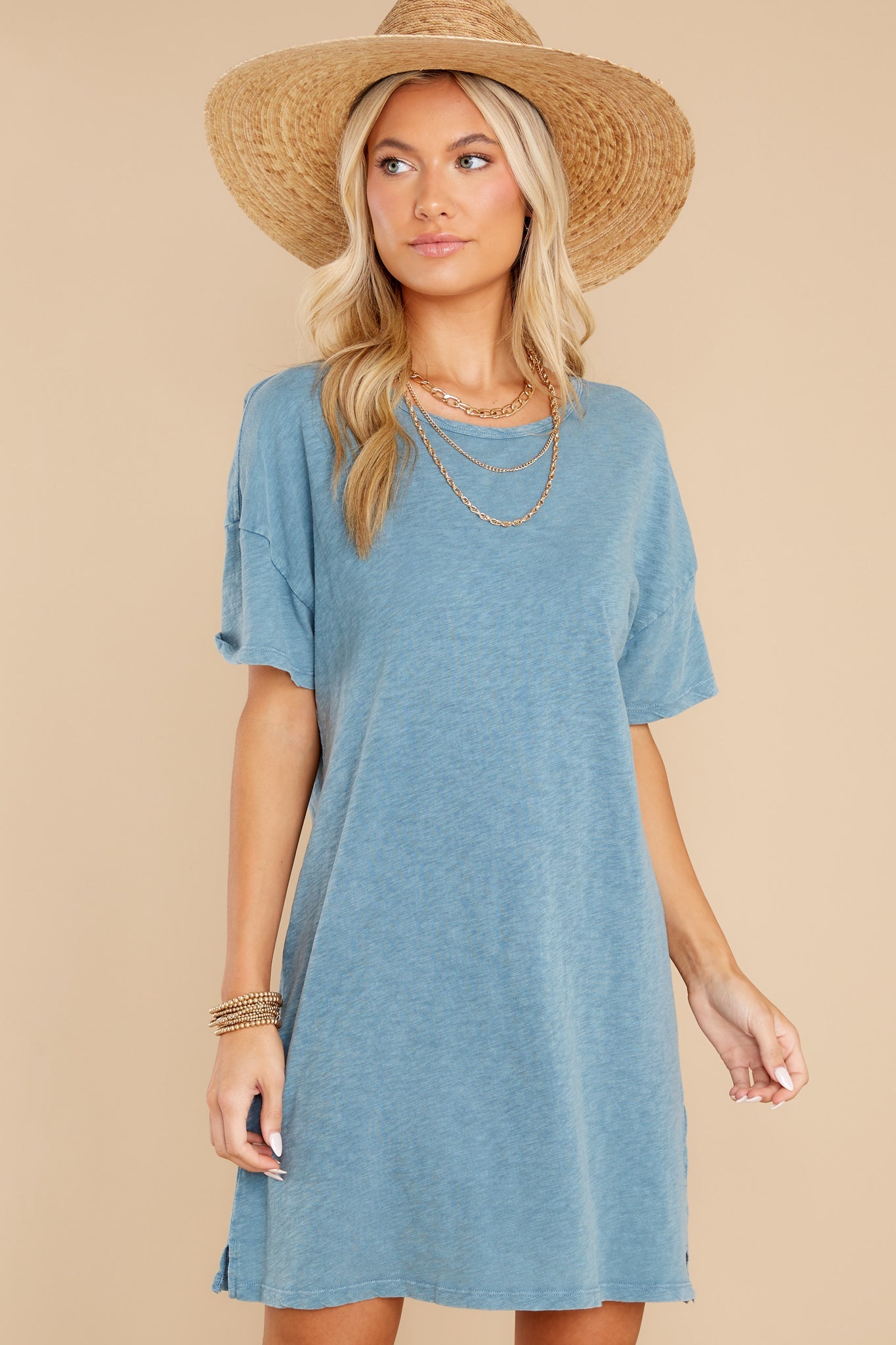 Relaxed Carribean Blue T-Shirt Dress