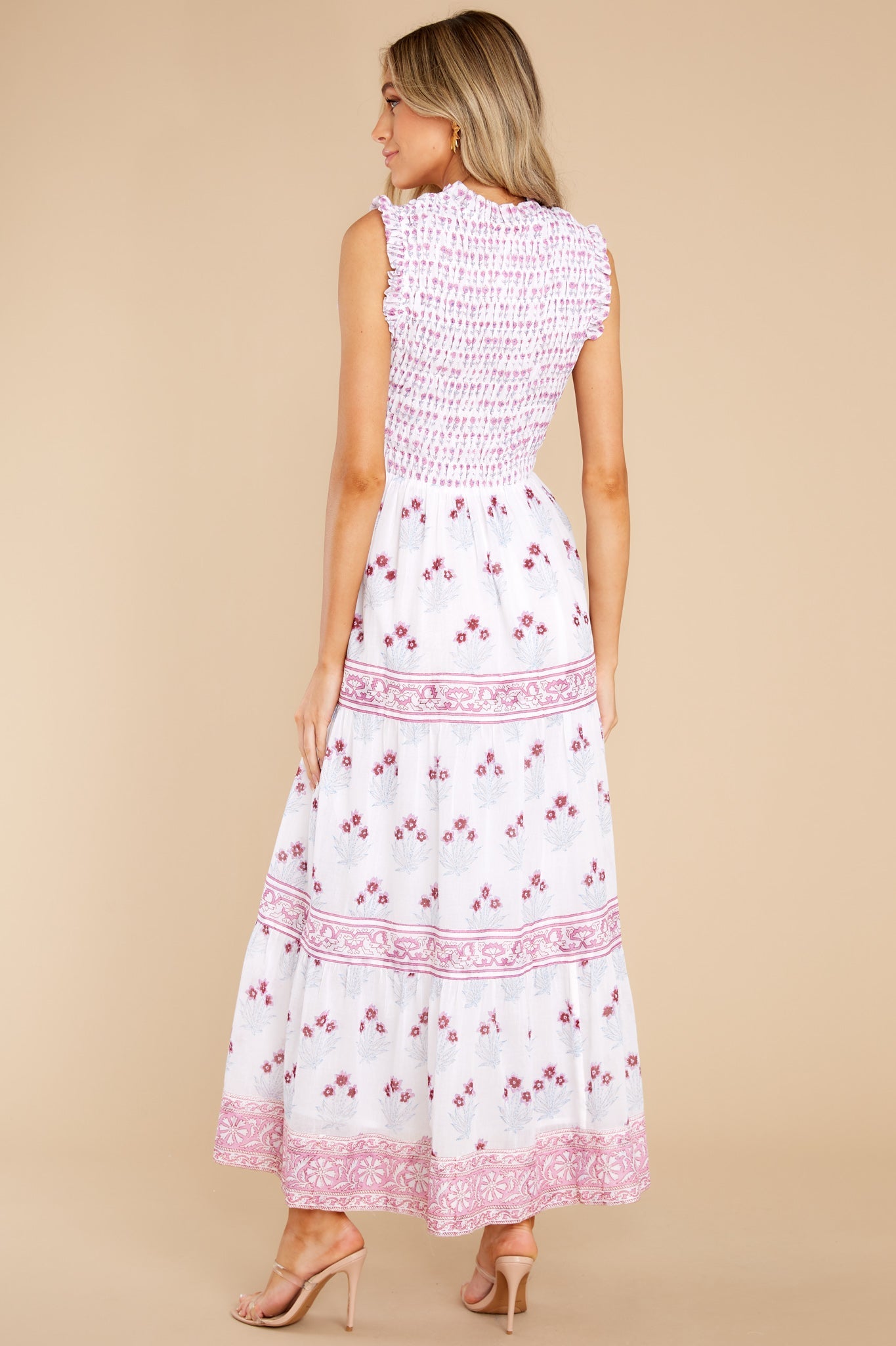 Indica Pink Sleeveless Smocked Maxi Dress
