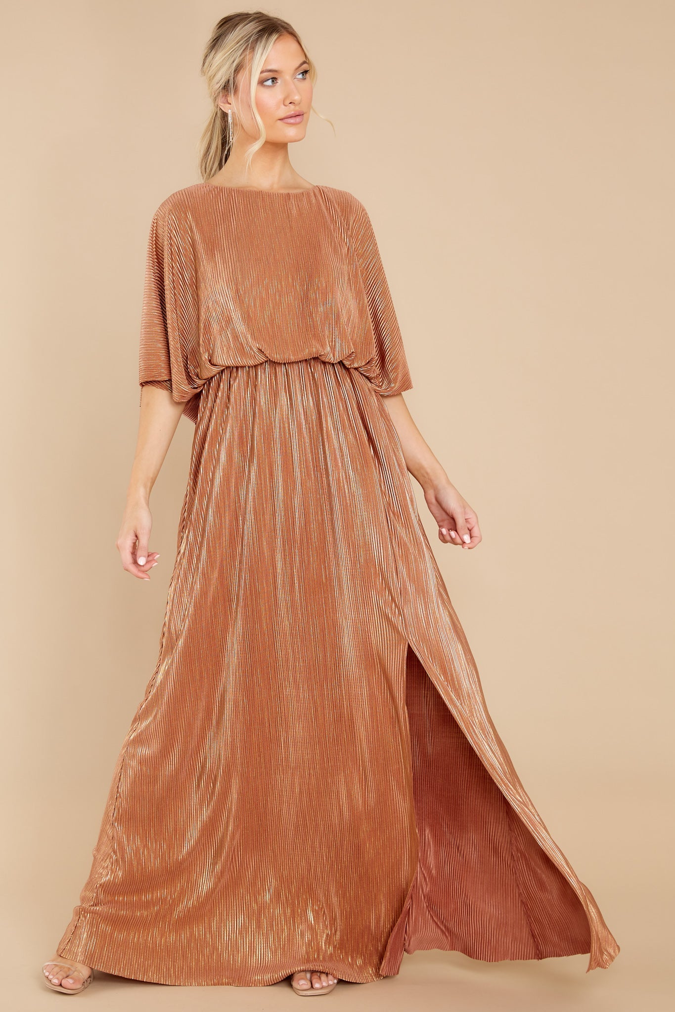 Night Of Elegance Bronze Maxi Dress