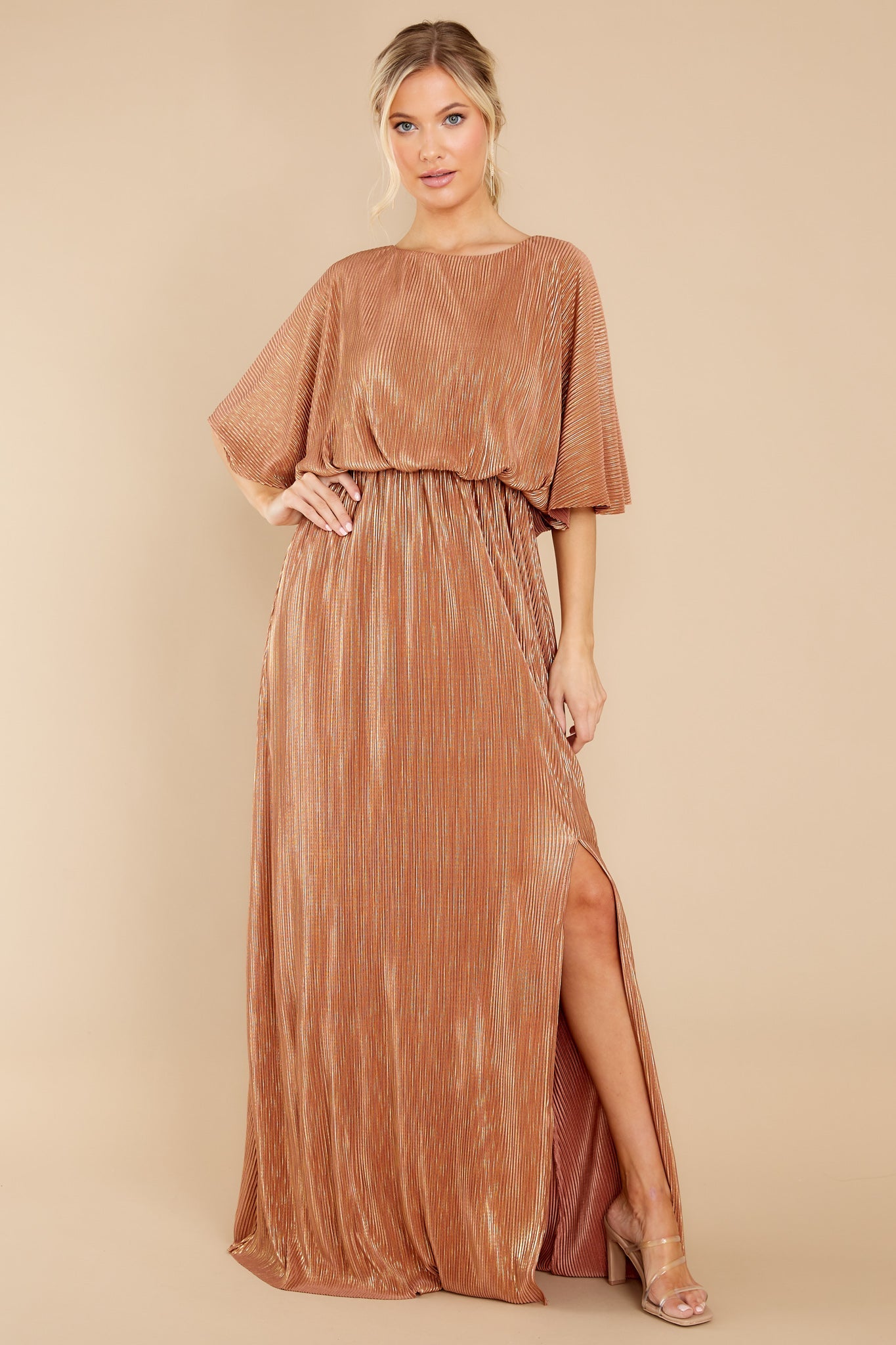 Night Of Elegance Bronze Maxi Dress