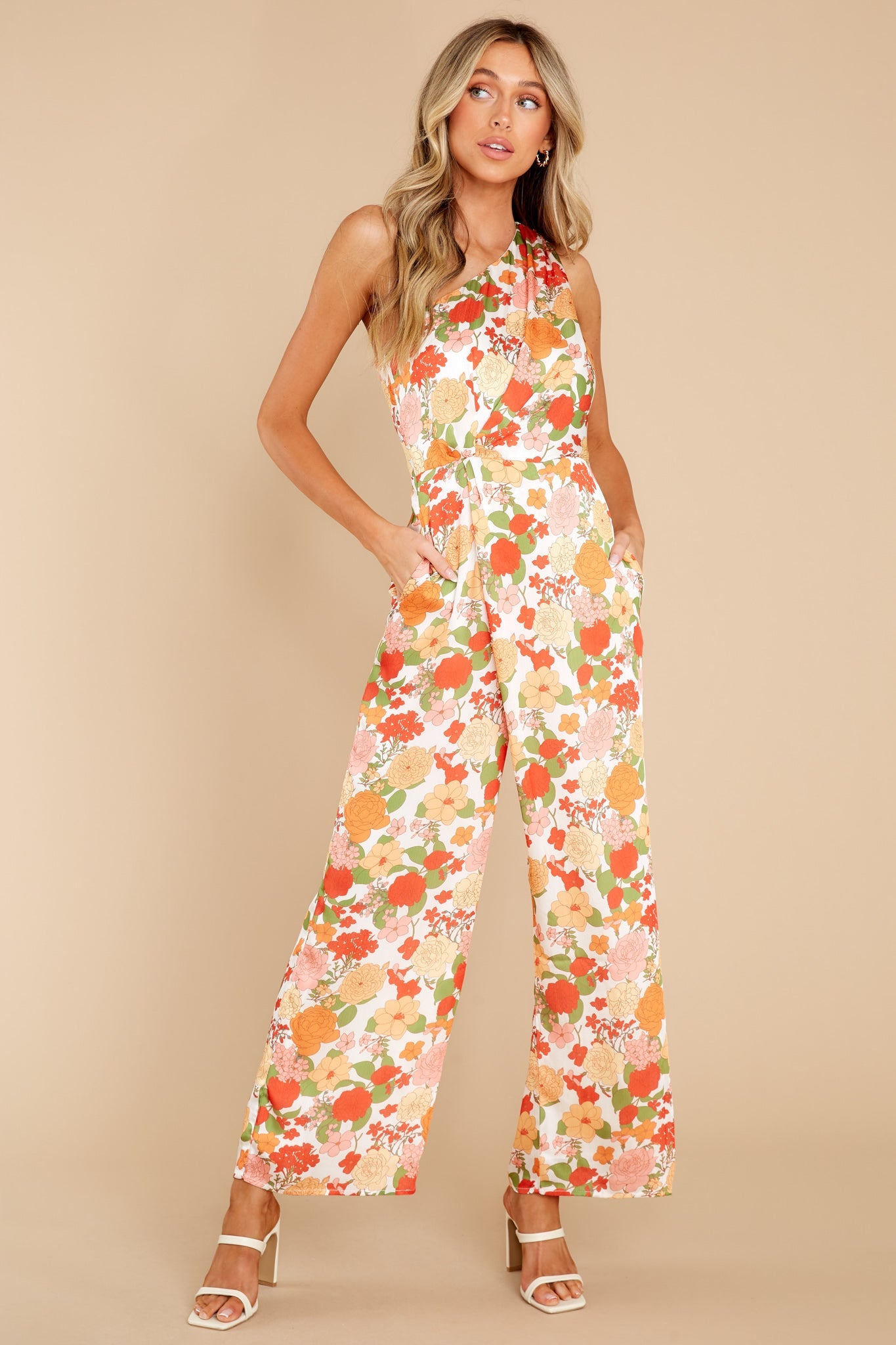Nolana Red And Orange Peony Printed Jumpsuit