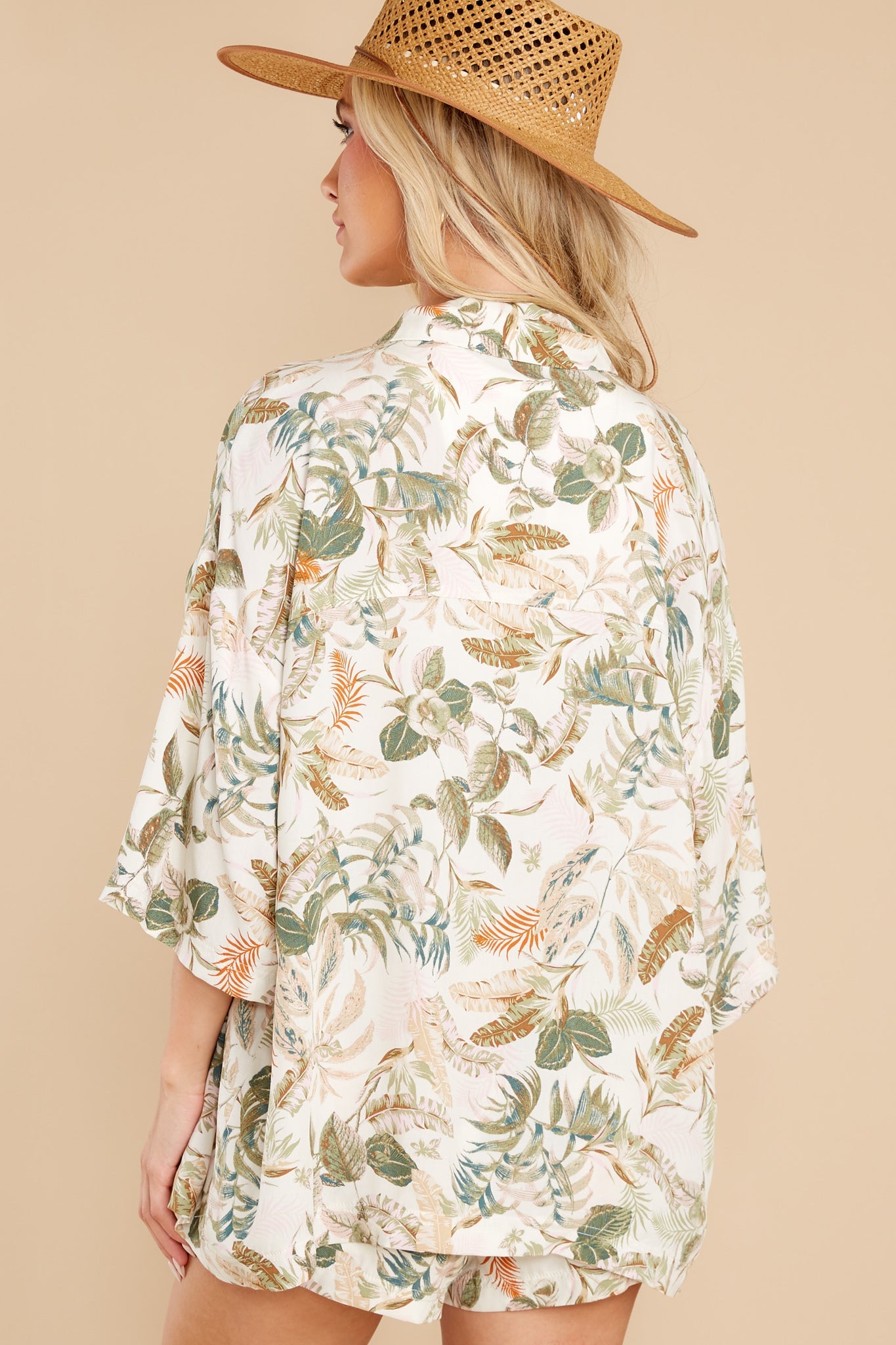 Thrilling Adventures Ivory Multi Leaf Print Top