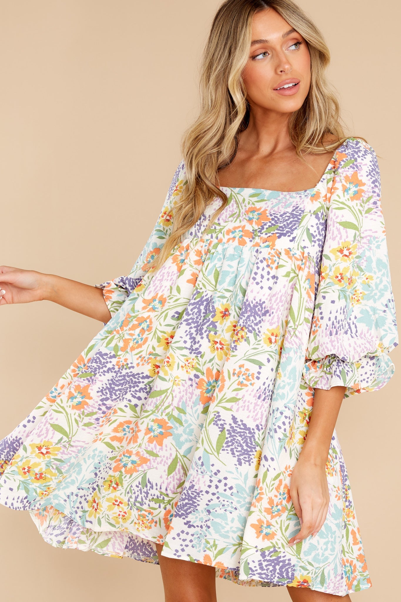 Botanical Beauty White Multi Floral Print Dress