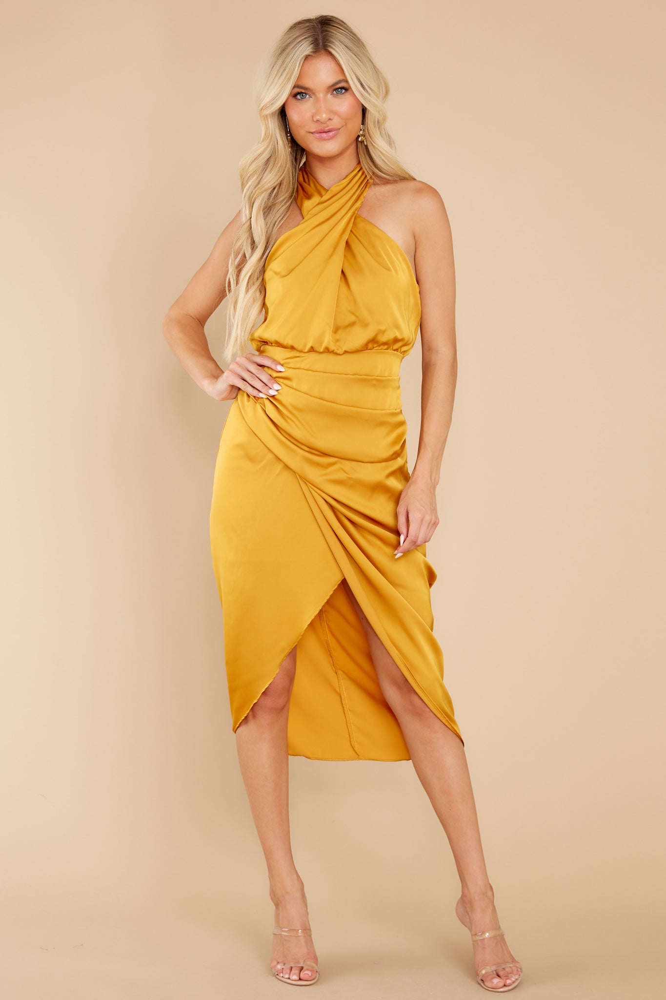 Midnight Chances Mustard Midi Dress
